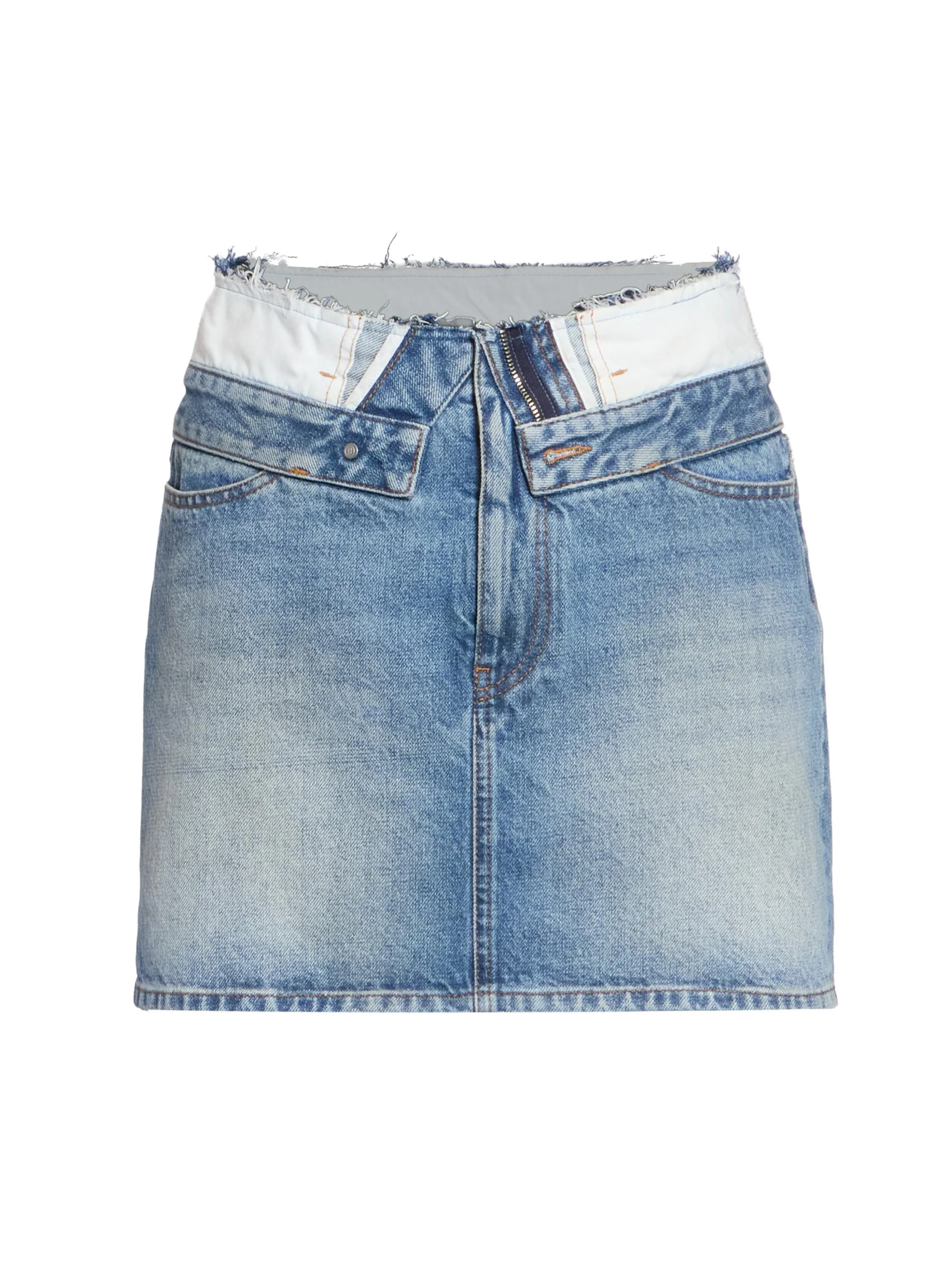 Women's Layered-Waist Denim Mini Skirt - Blue - 1
