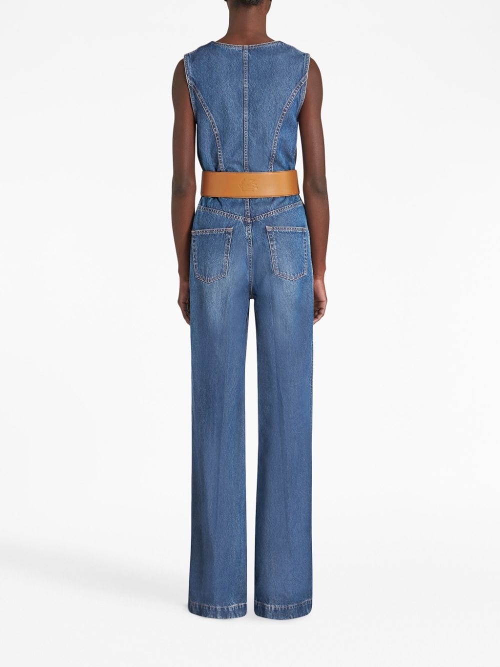 Etro Embroidered Denim Crop Top In Blue