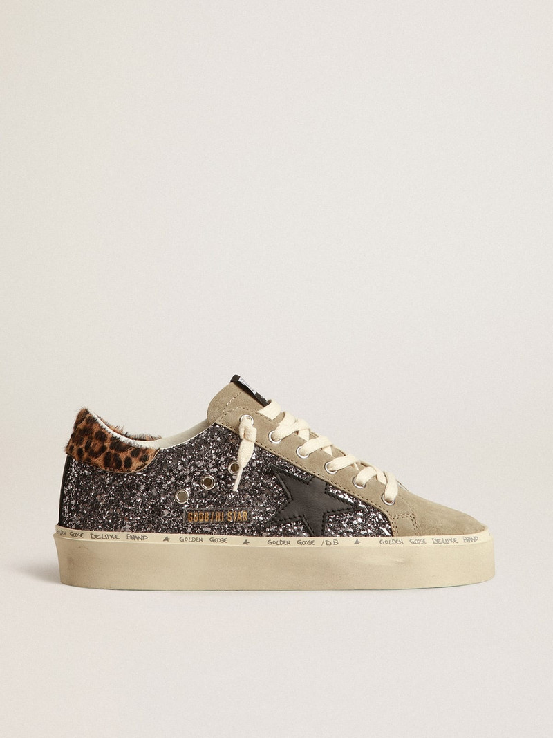 Hi Star in dark gray glitter with a black leather star - 1