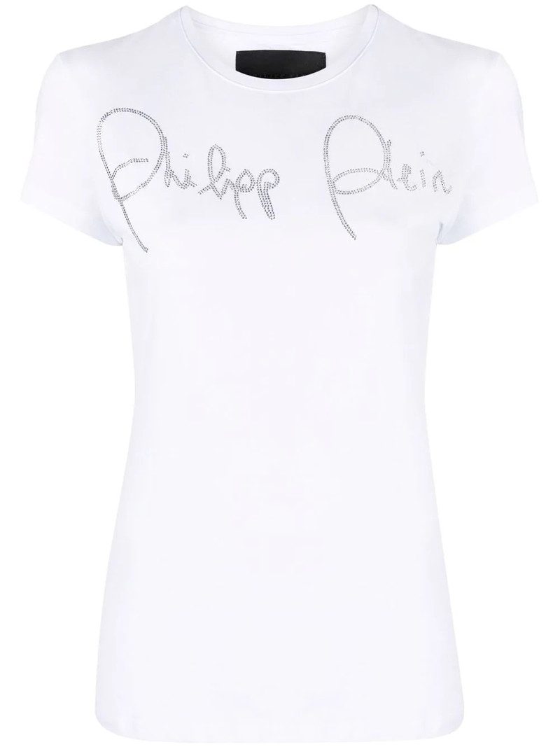 rhinestone embellished logo T-shirt 1