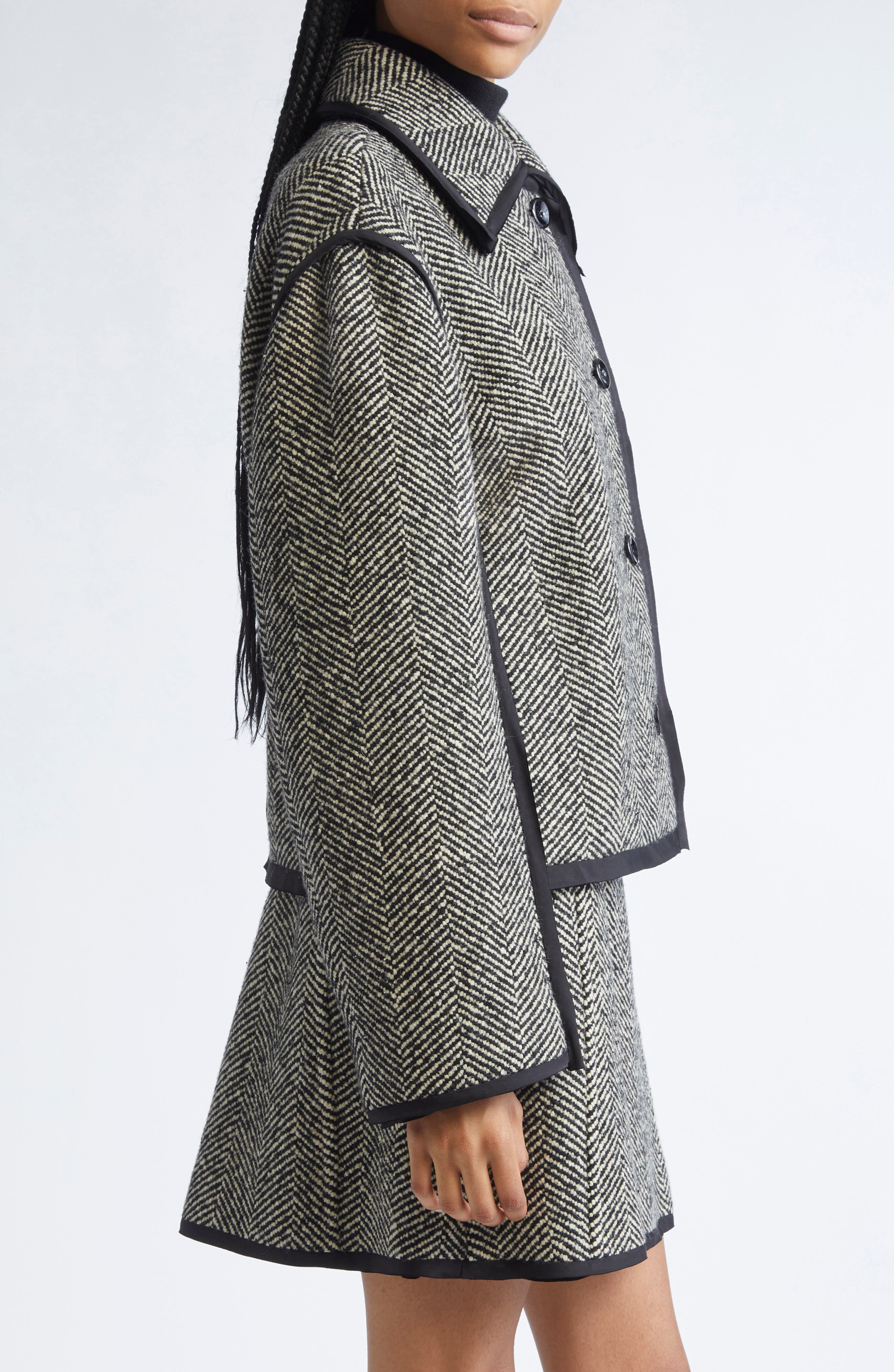 Jil Sander Contrast Trim Wool Blend Herringbone Jacket in Military Speckle at Nordstrom - 4