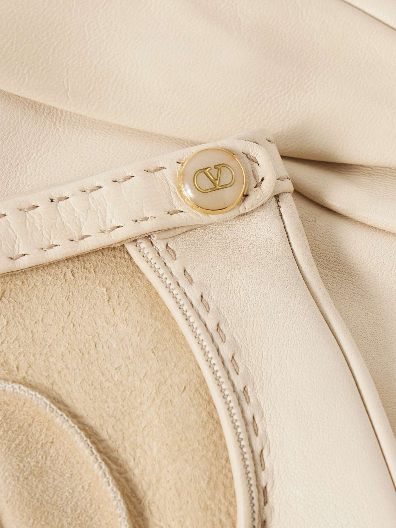 VLogo leather gloves Ivory - 3