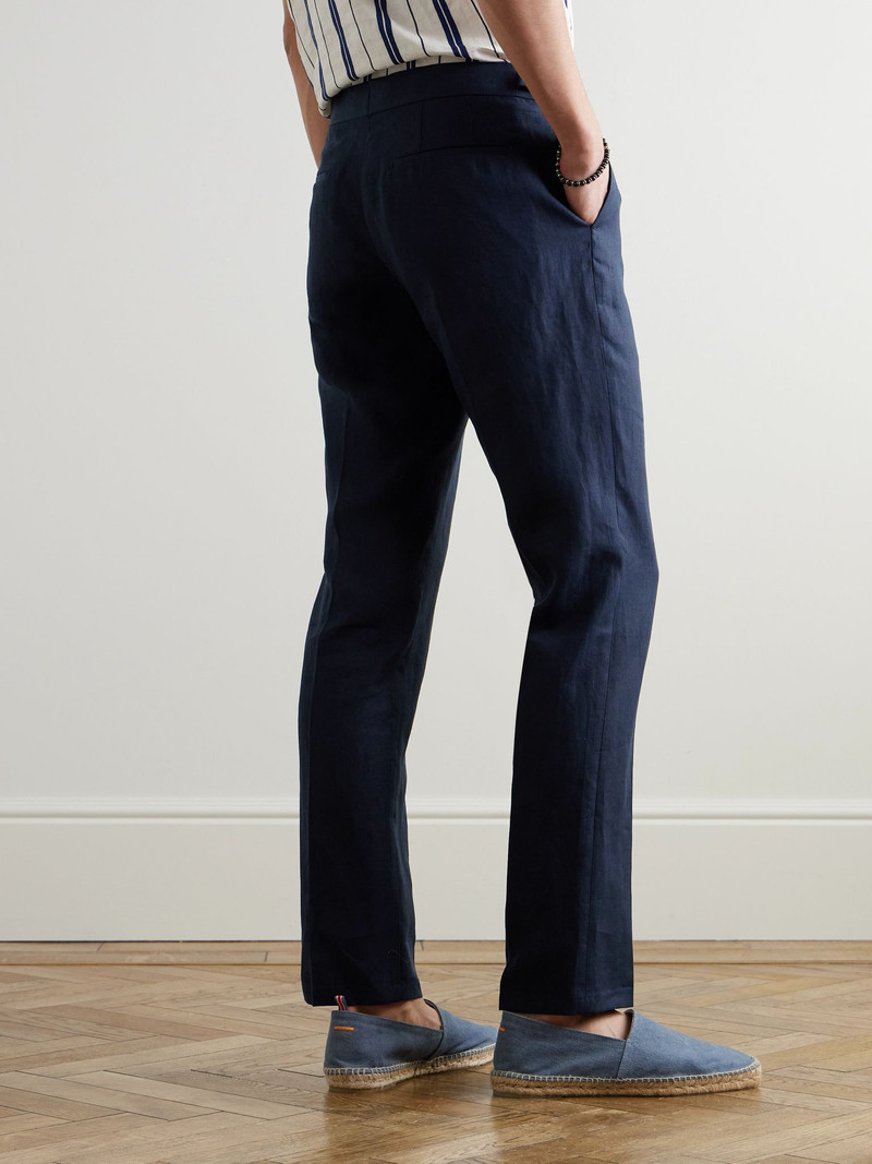 Griffon Tapered Linen Trousers Navy 4