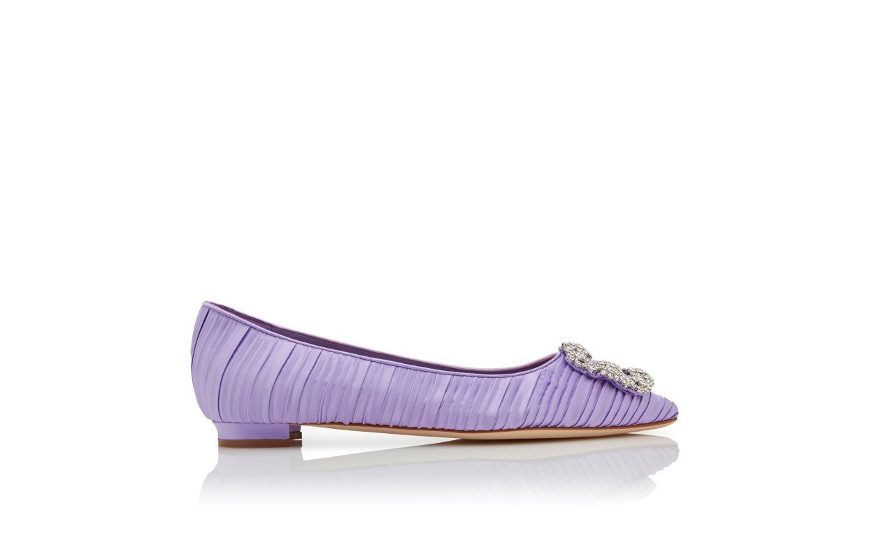 Purple Satin Jewel Buckle Flat Pumps - 1