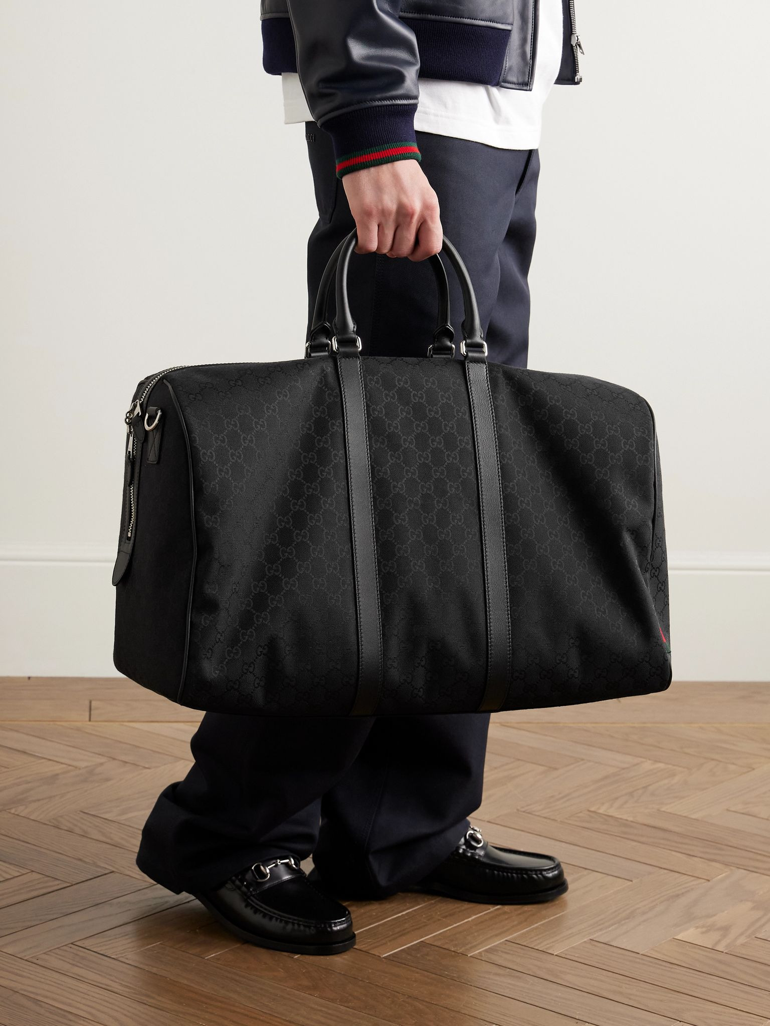 Neo Leather-Trimmed Monogrammed Canvas Duffle Bag Black - 2