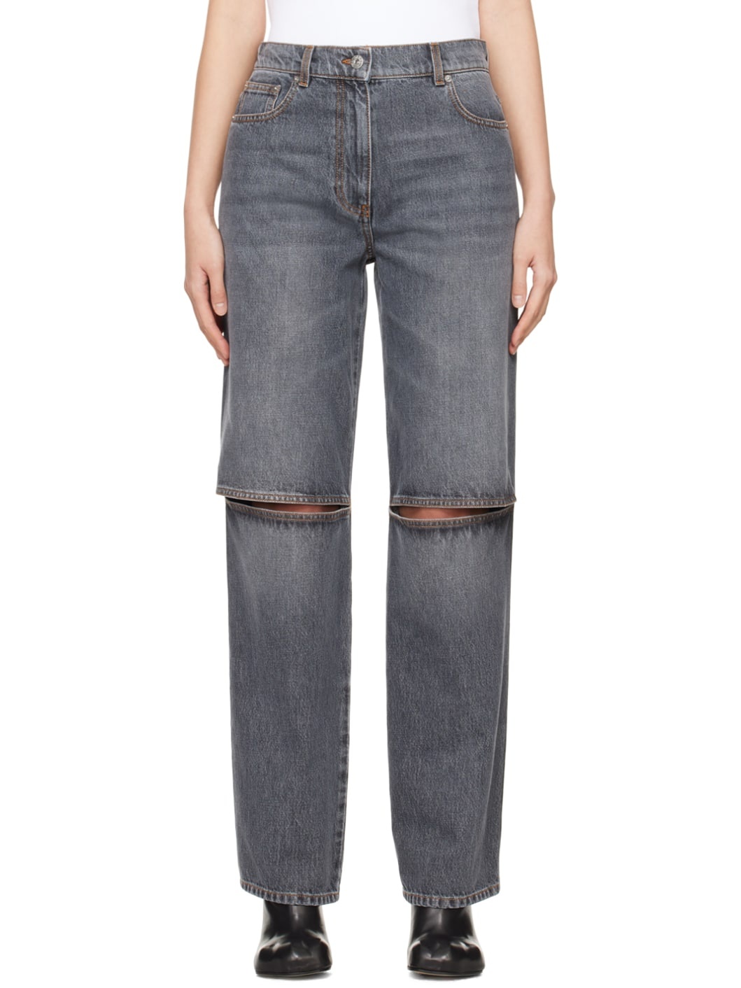 Gray Cutout Jeans - 1