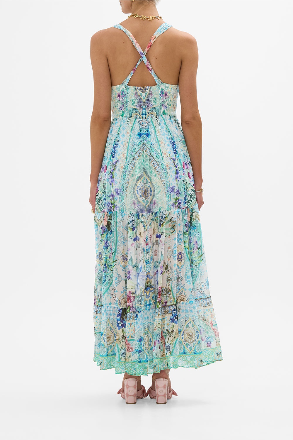 BEAD STRAP GATHERED PANEL DRESS - 3