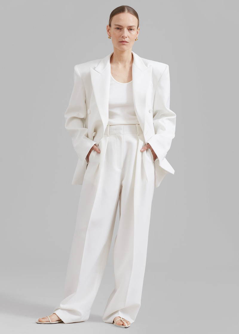 Zia Covered Buttons Blazer - White 7