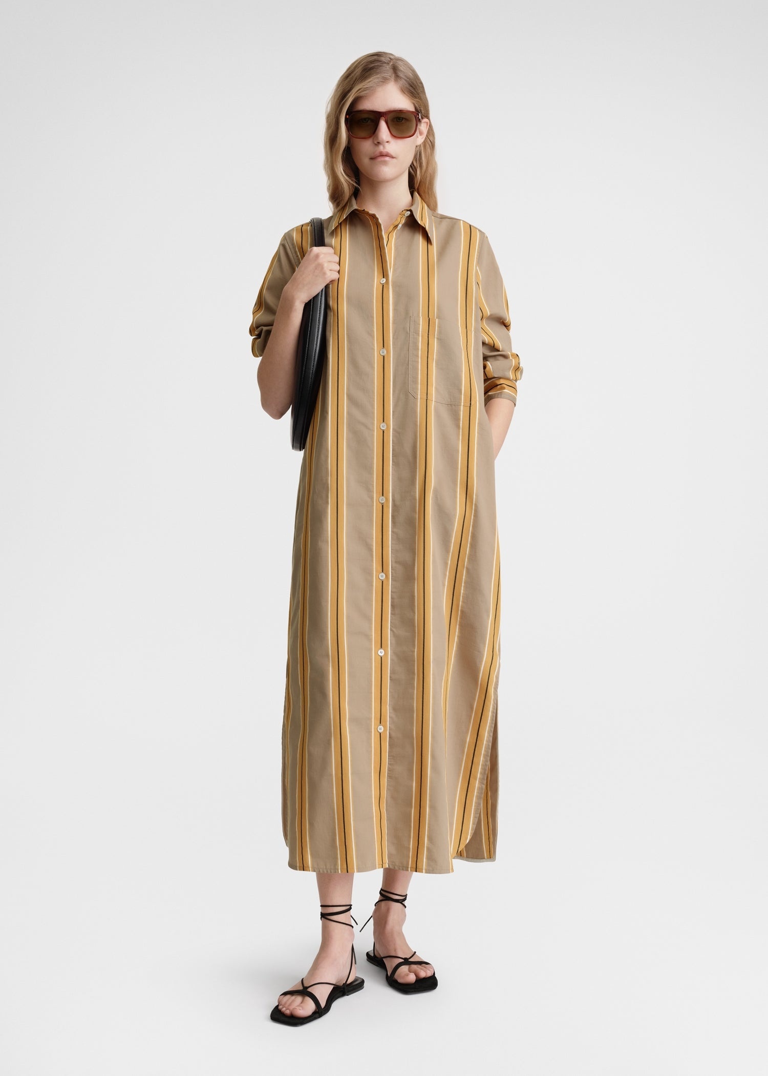 Jacquard-striped tunic dress caramel/cornsilk - 2