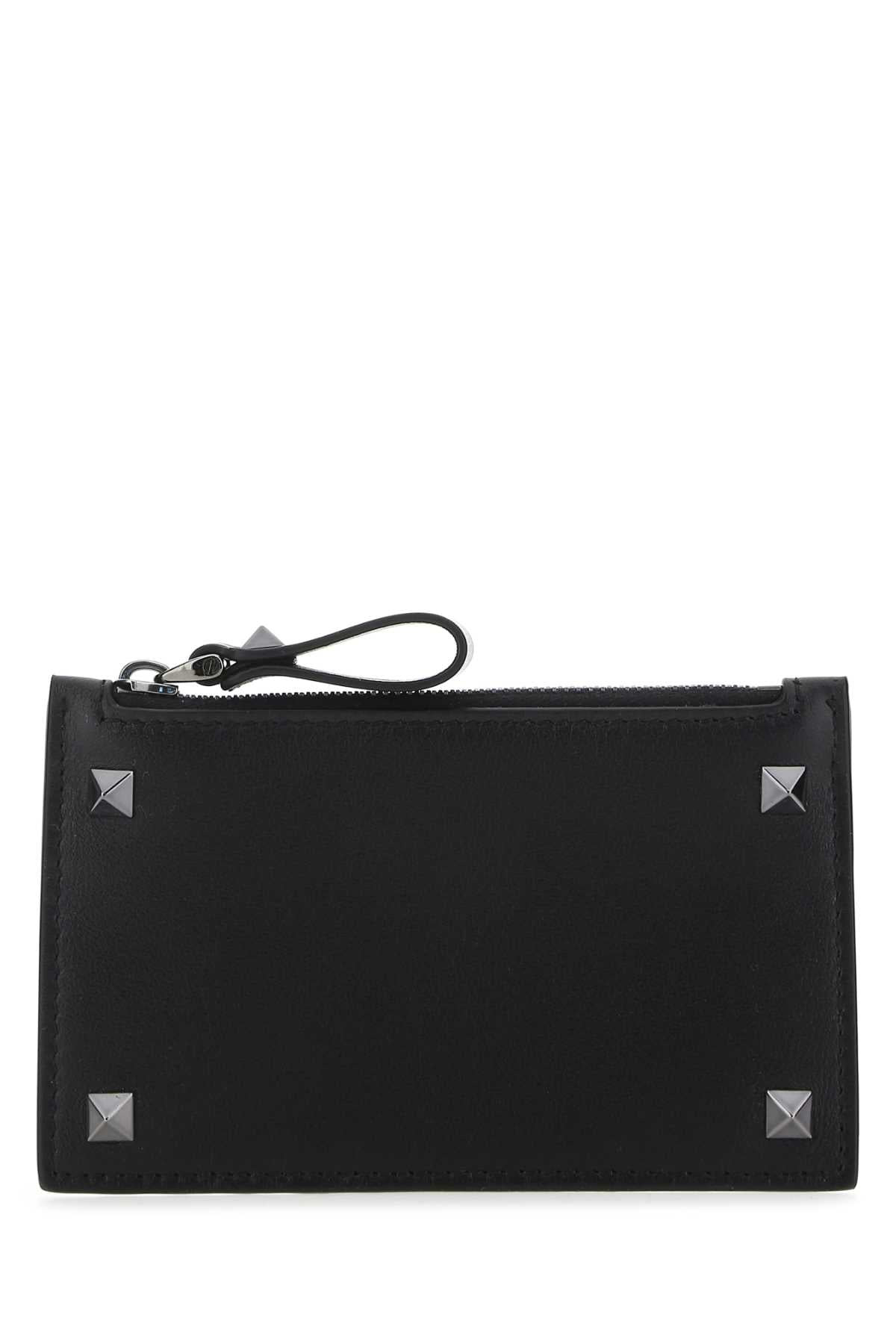 Valentino Garavani Men Black Leather Rockstud Card Holder - 1