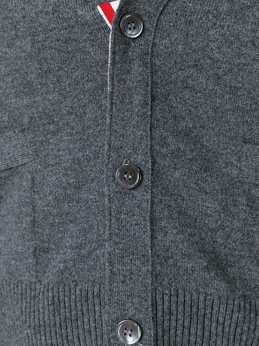 Short V-Neck Cardigan With 4-Bar Stripe In Medium Grey Cashmere - 5