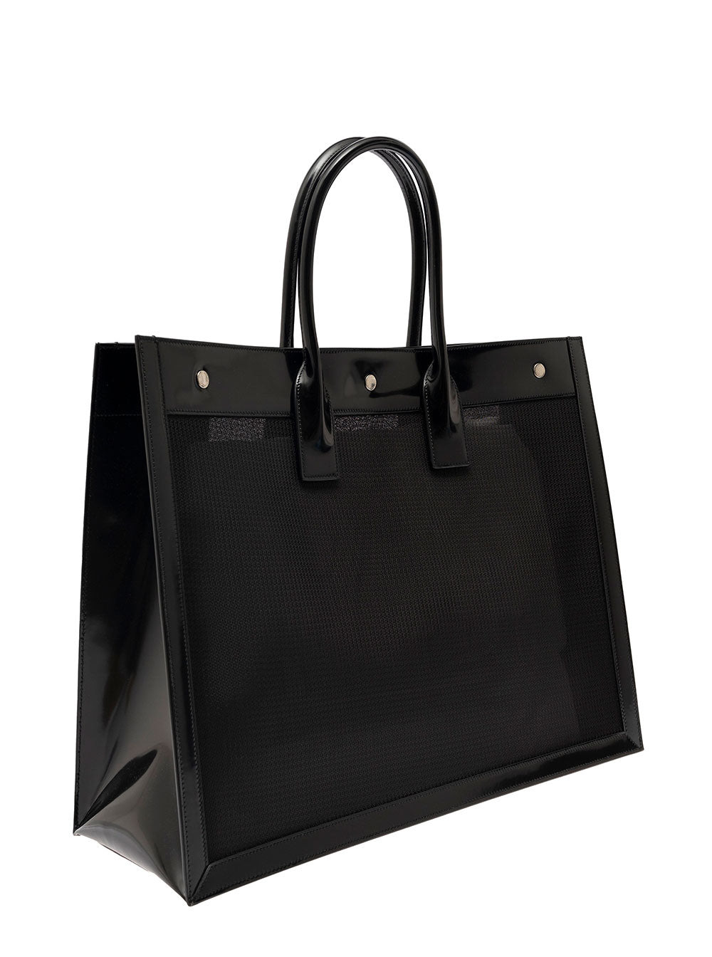 Saint Laurent Women Black Tote Bag With Tonal Rive Gauche Logo In Raphia Woman - 2