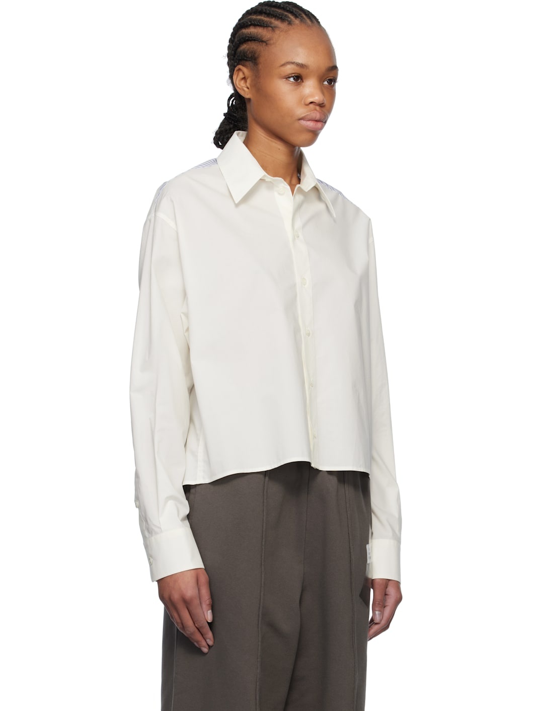 White Spliced Cotton Poplin Shirt - 2