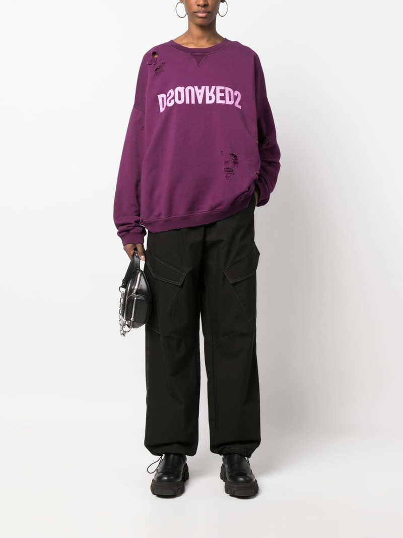 DSQUARED2 ripped detailing logo-print hoodie outlook