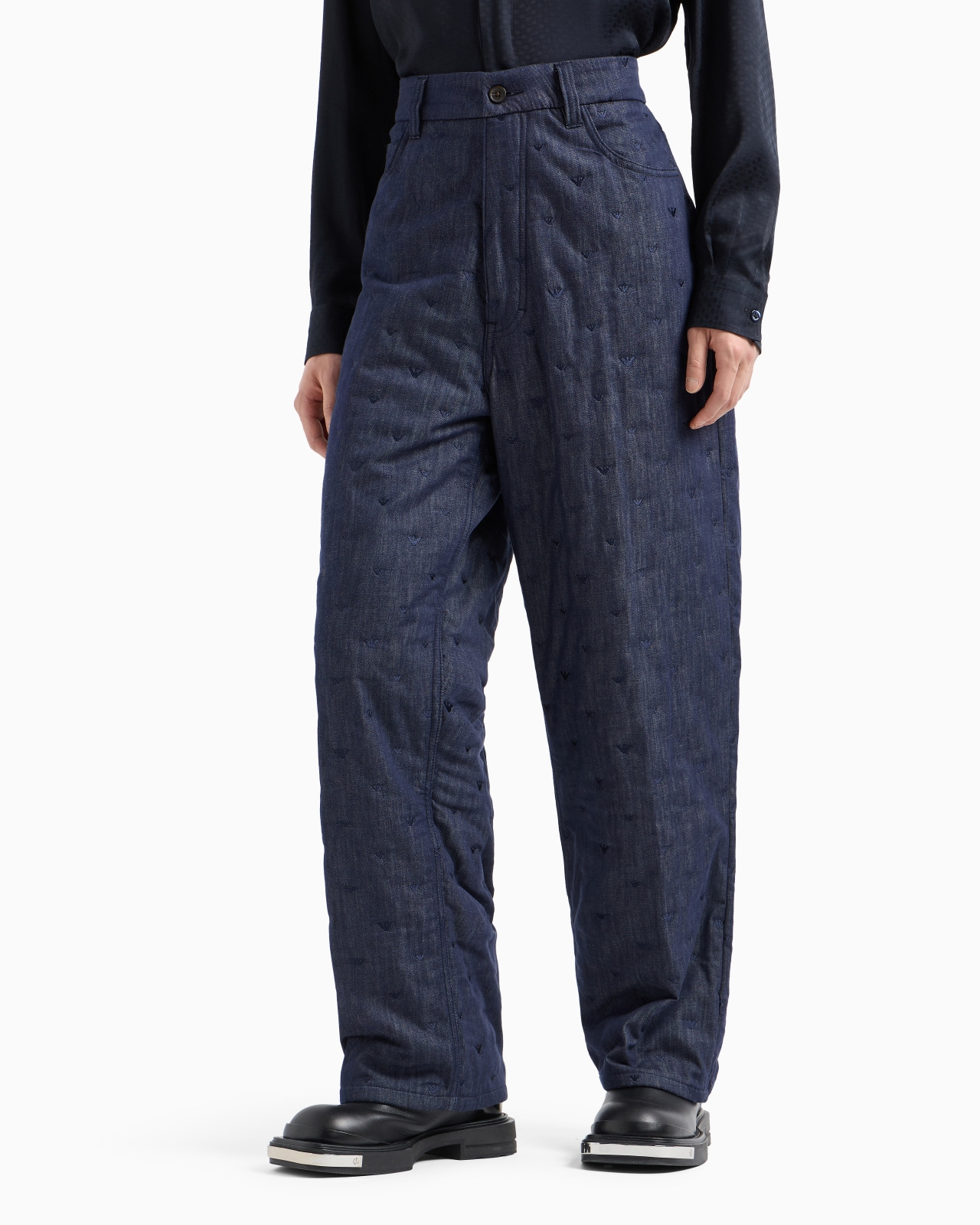 DENIM JEANS WITH ALL-OVER MICRO-EAGLE EMBROIDERY - 2