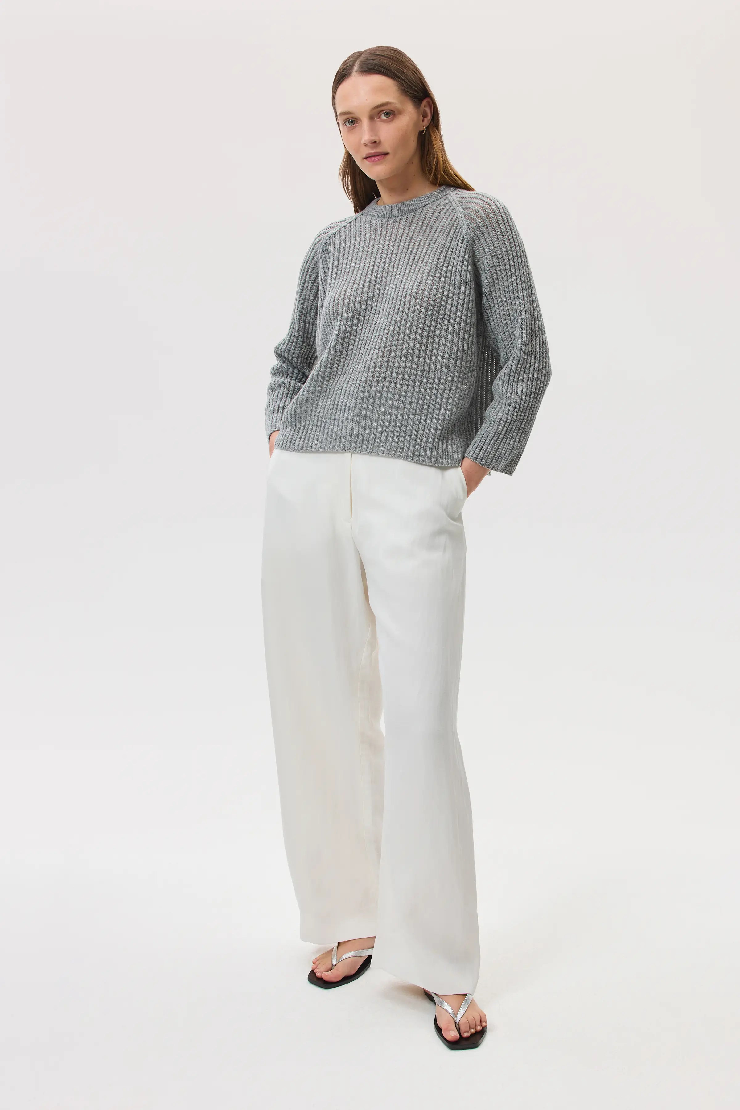 Mesh Rib Cashmere Grey Jumper - 2