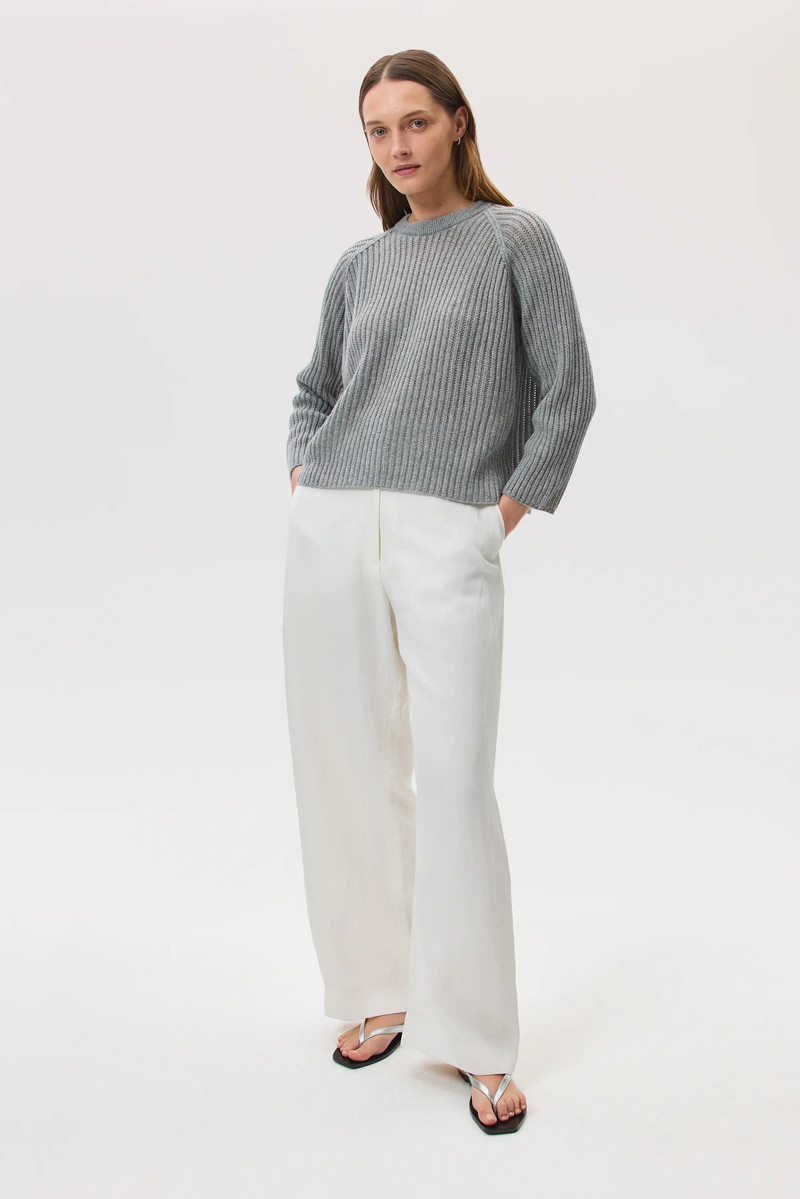 Johnstons of Elgin Mesh Rib Cashmere Grey Jumper outlook