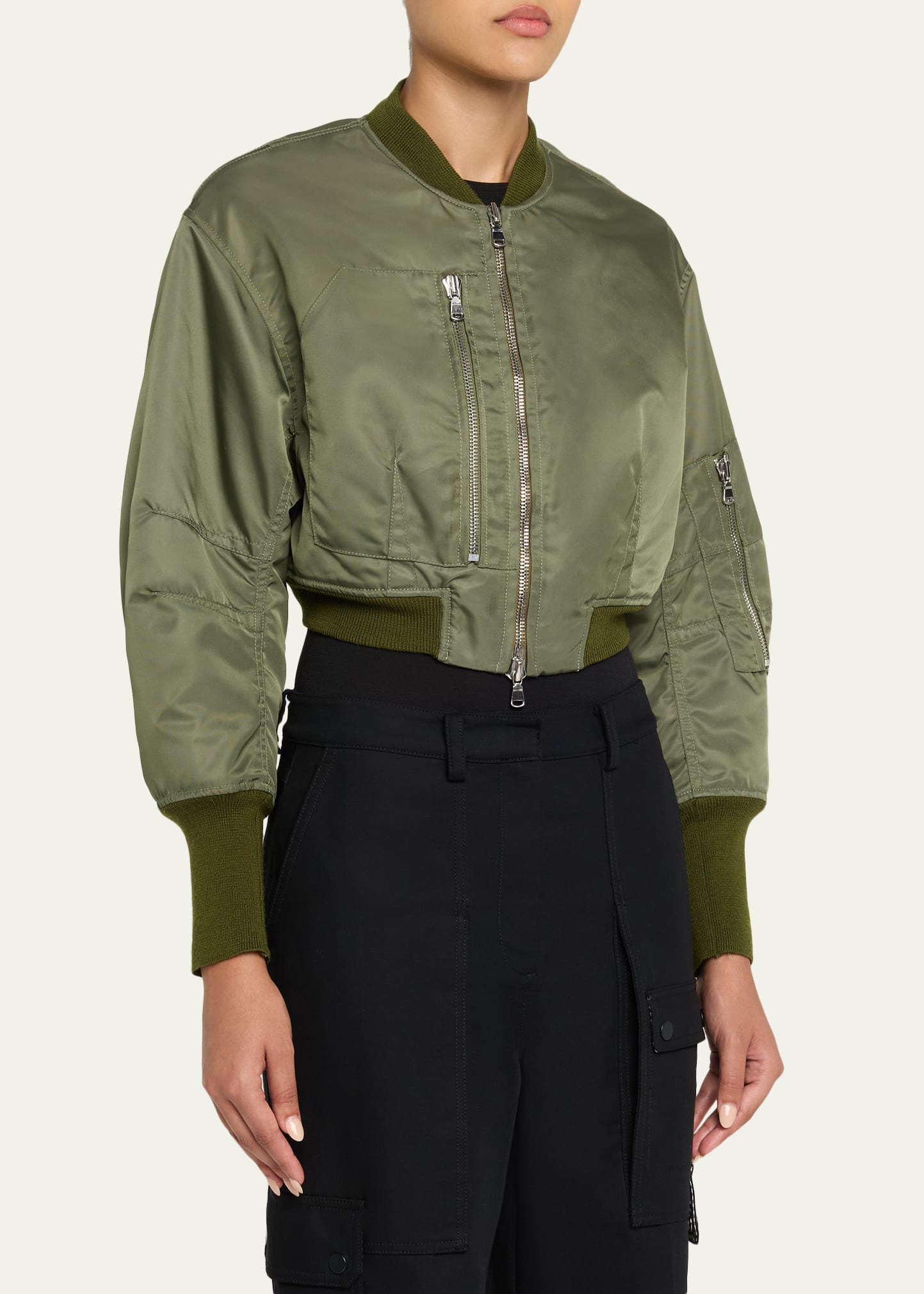 Cropped Nylon Bomber Jacket - 4