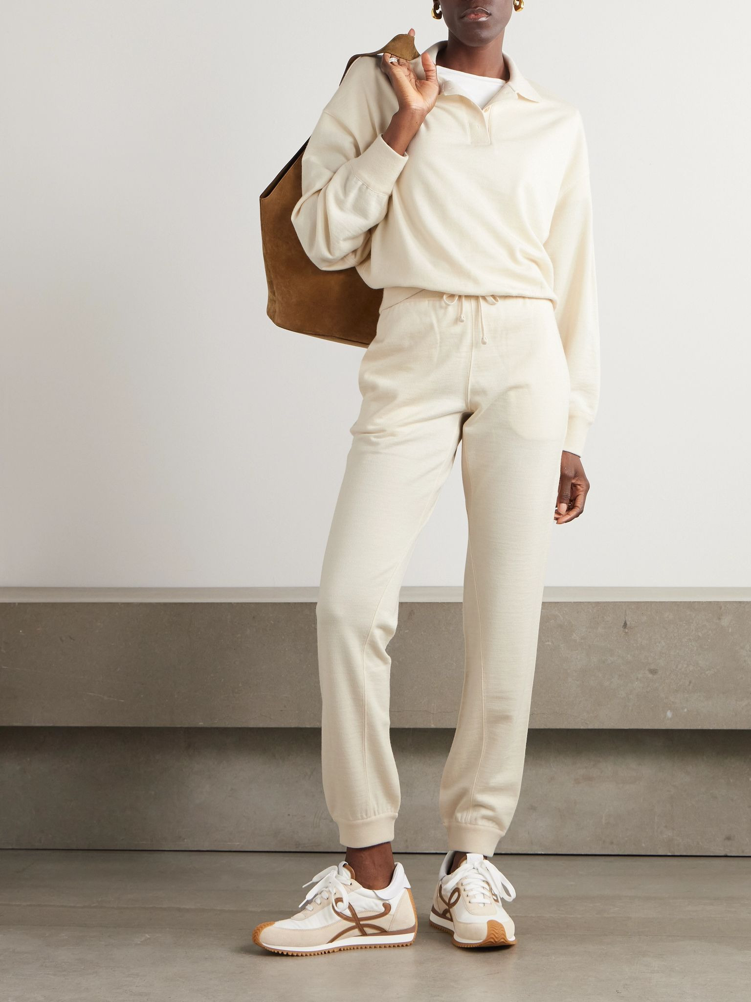 Cocooning cashmere tapered track pants Ivory - 2