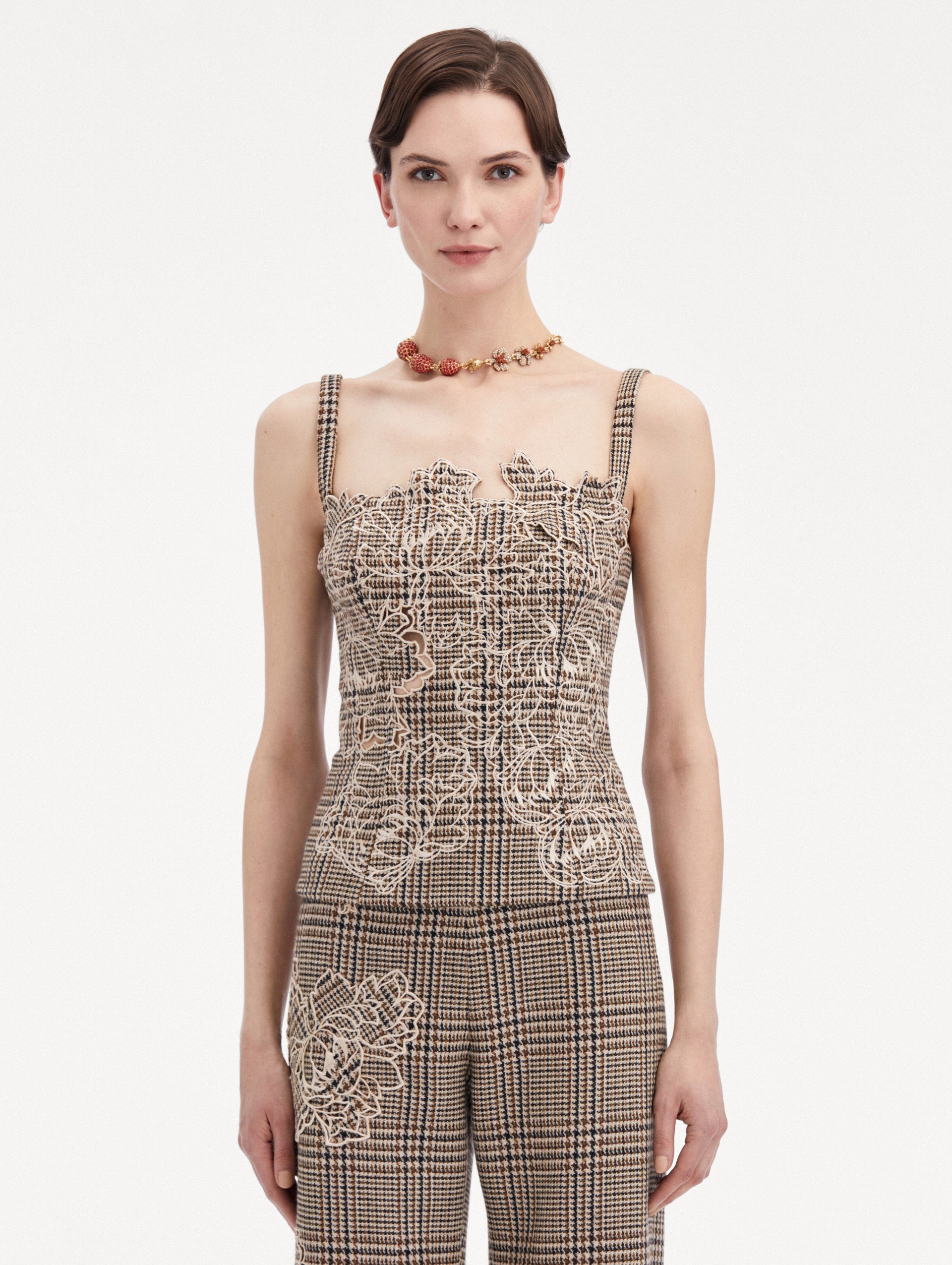 PEONY GUIPURE APPLIQUÉ PLAID TANK - 2