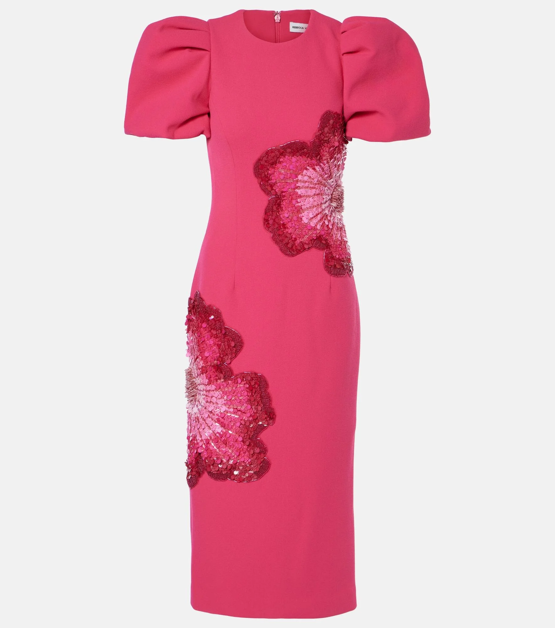 Layana puff-sleeve embellished midi dress - 1