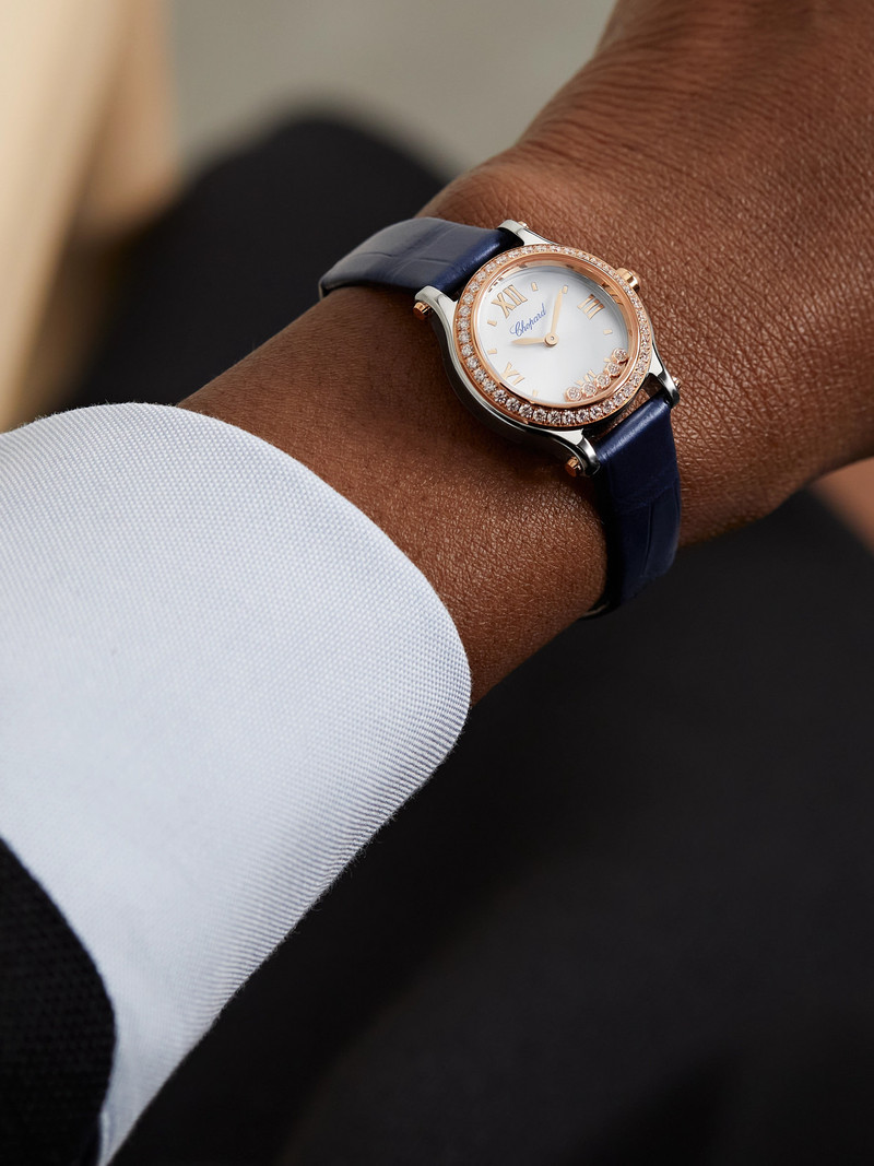 Chopard Happy Sport 25mm 18-karat Rose Gold, Stainless Steel, Alligator And Diamond Watch outlook