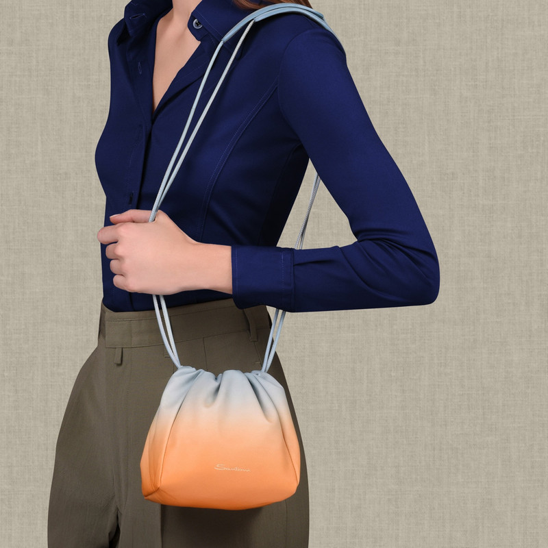 Santoni Orange and light blue leather bucket bag outlook