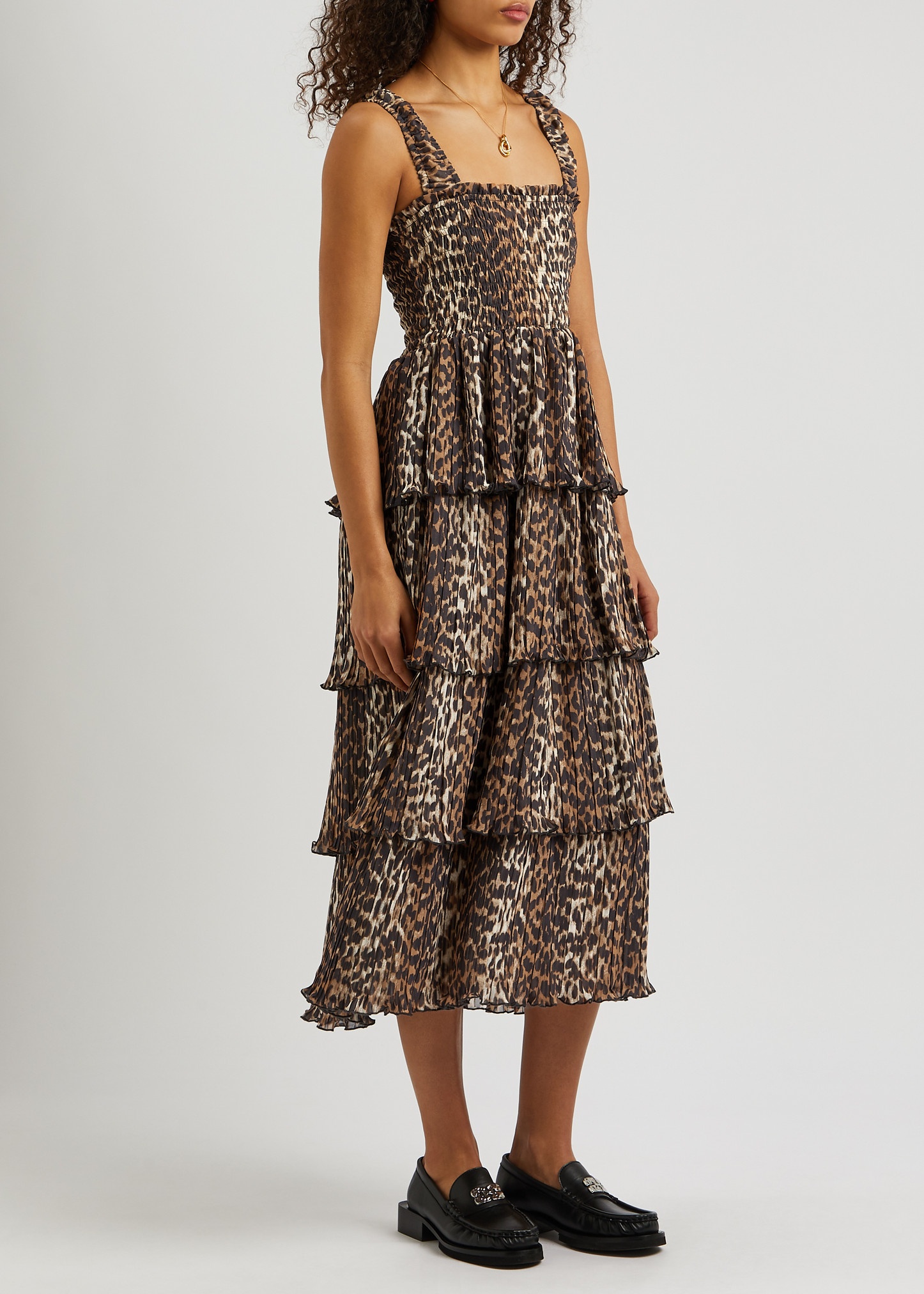 Leopard-print tiered georgette midi dress - 2