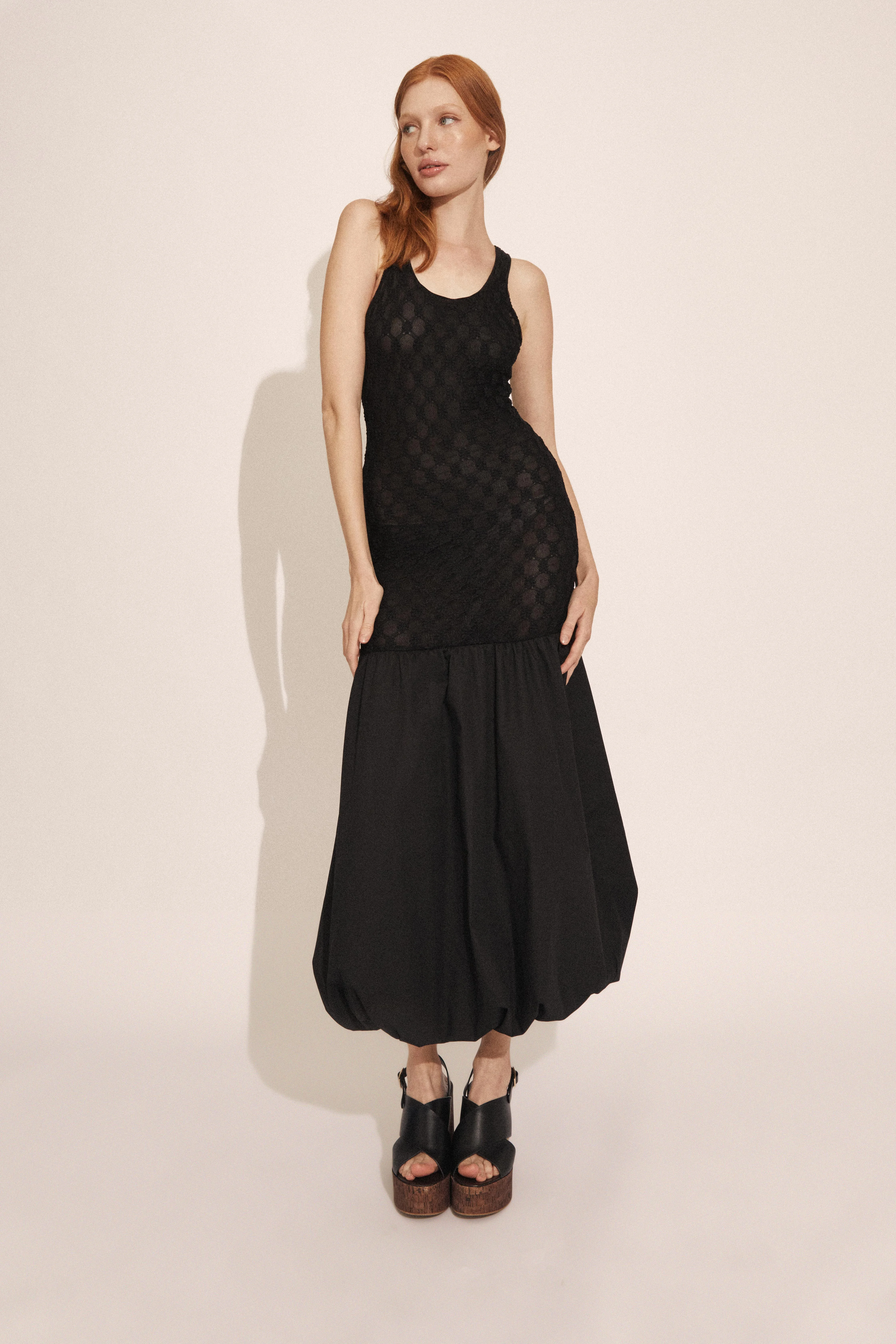 Melody Lace Poplin Maxi Dress In Black - 1