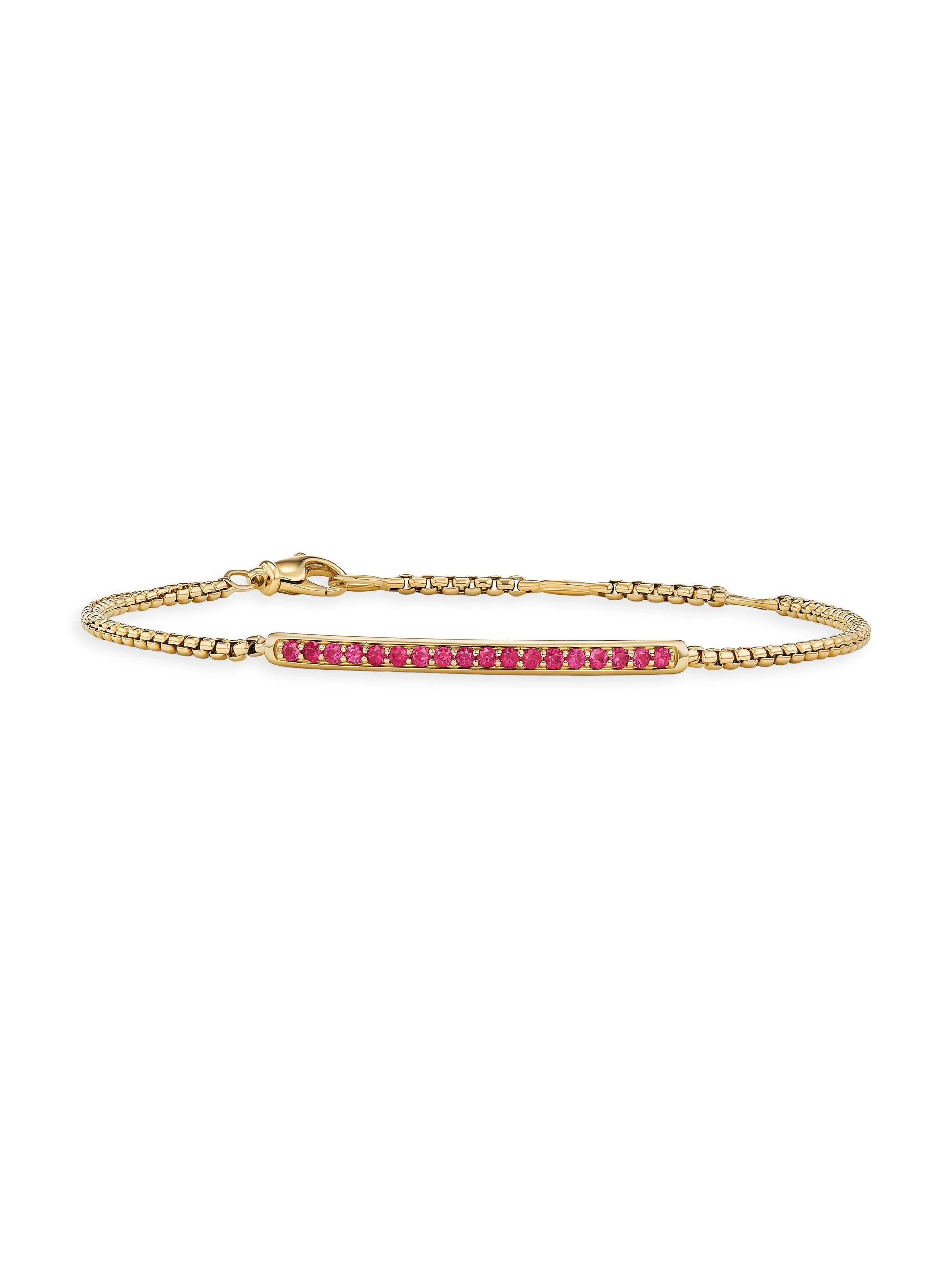 Women's Petite Pavé Bar Bracelet in 18K Yellow Gold - Ruby - 1