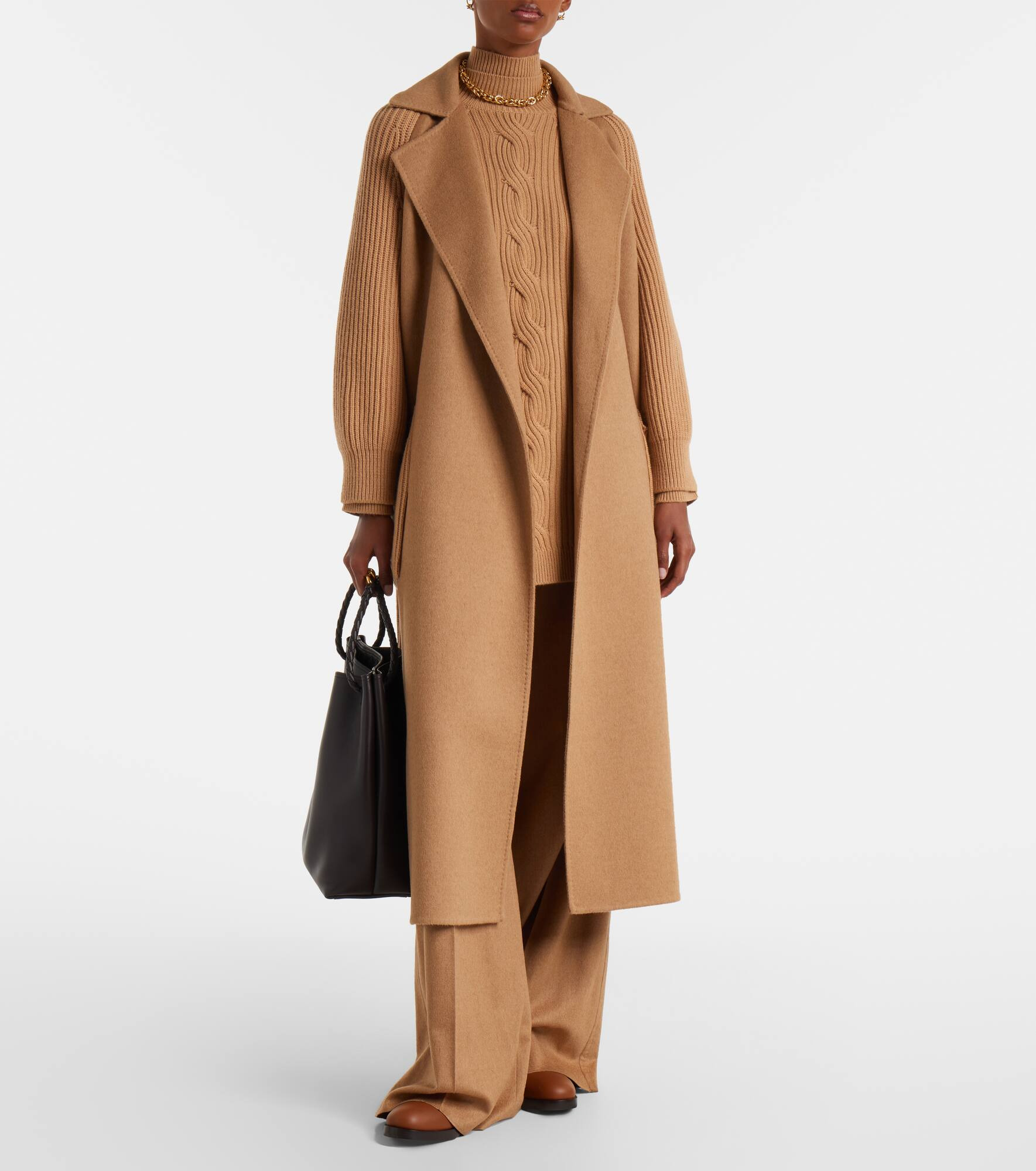 Berard camel hair, wool, and cashmere wrap coat - 2