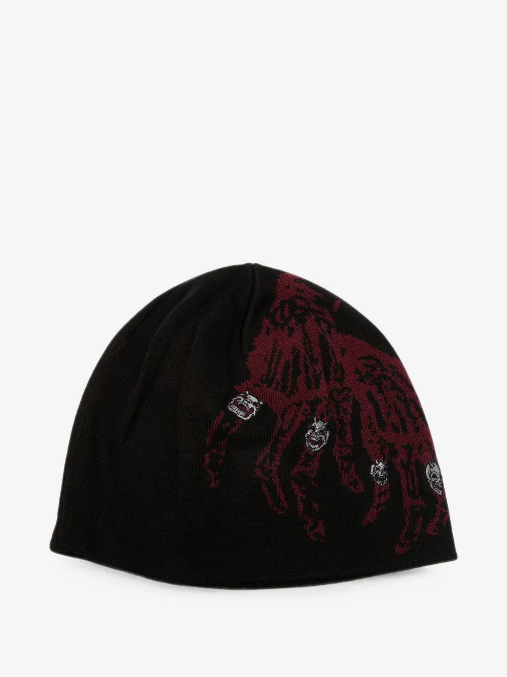 graphic-knit skull-patch beanie hat - 1