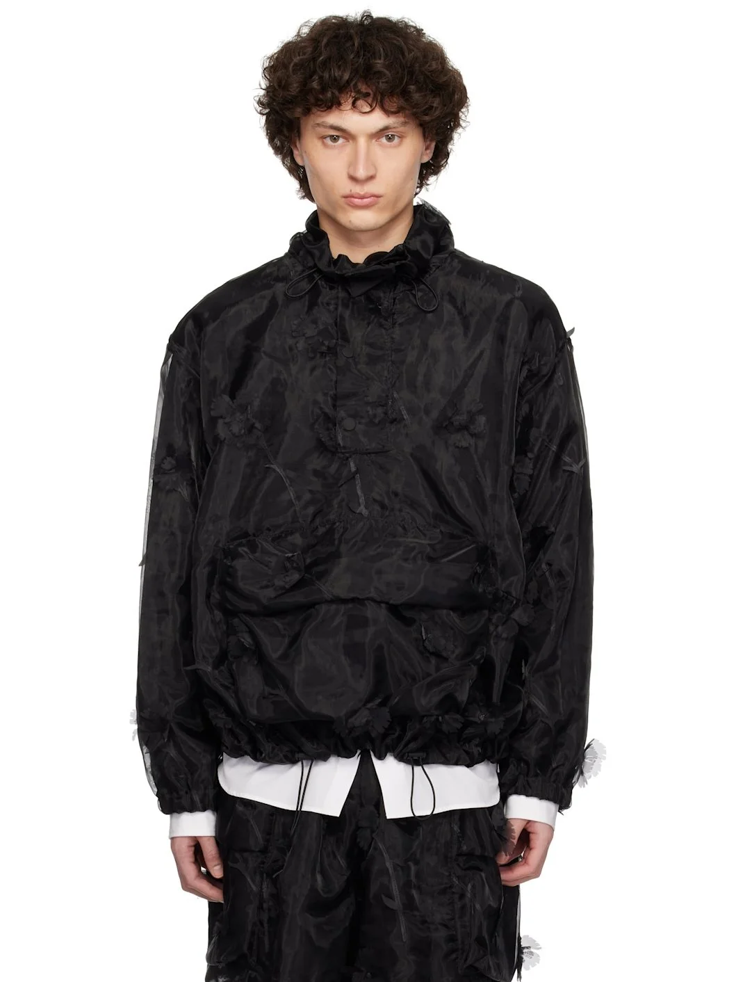 Black Carnation Organza Cagoule Jacket - 1