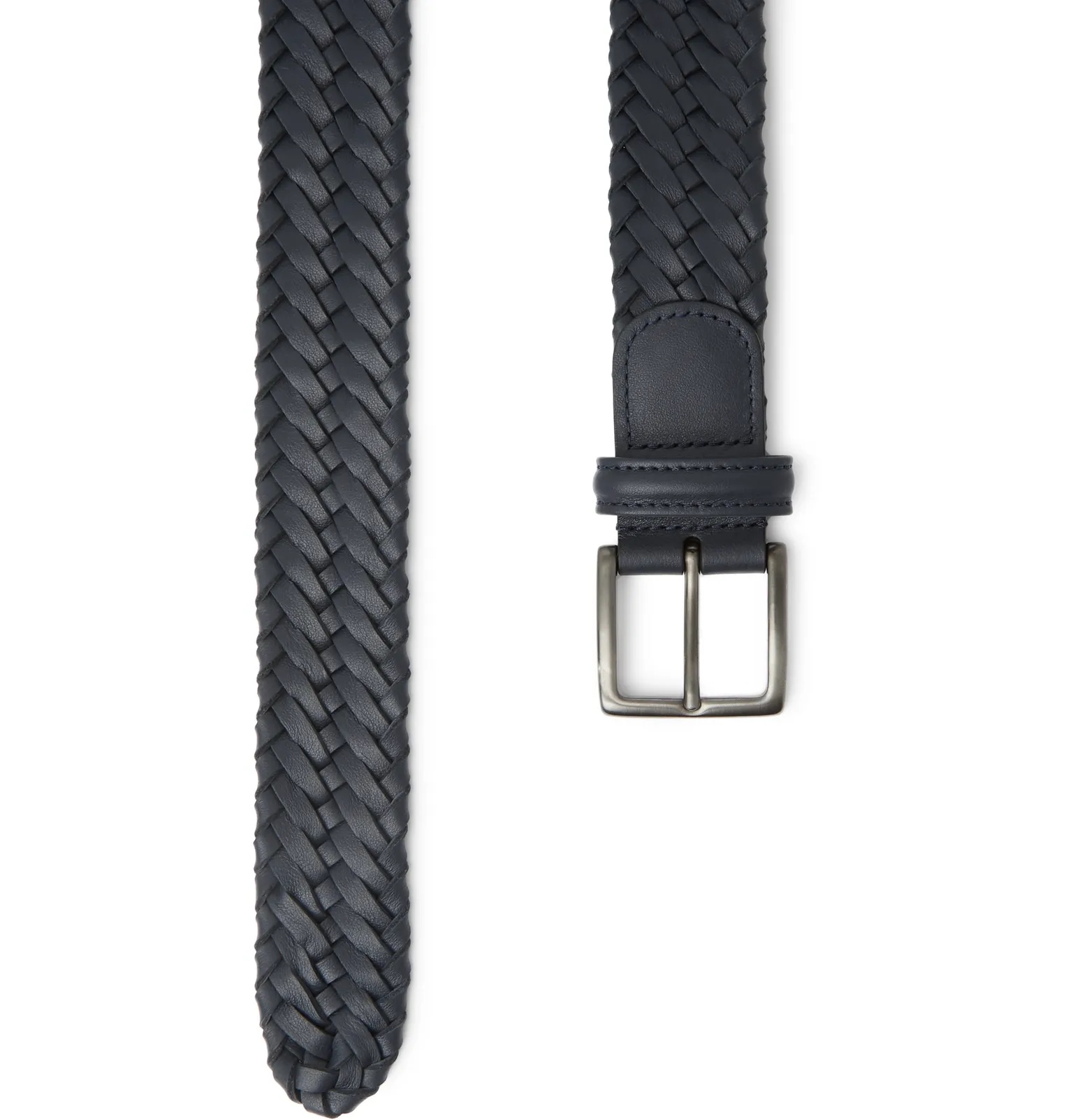 4cm Navy Woven Leather Belt - 3