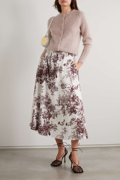 Erdem Bernadette pleated floral-print cotton-poplin midi skirt outlook