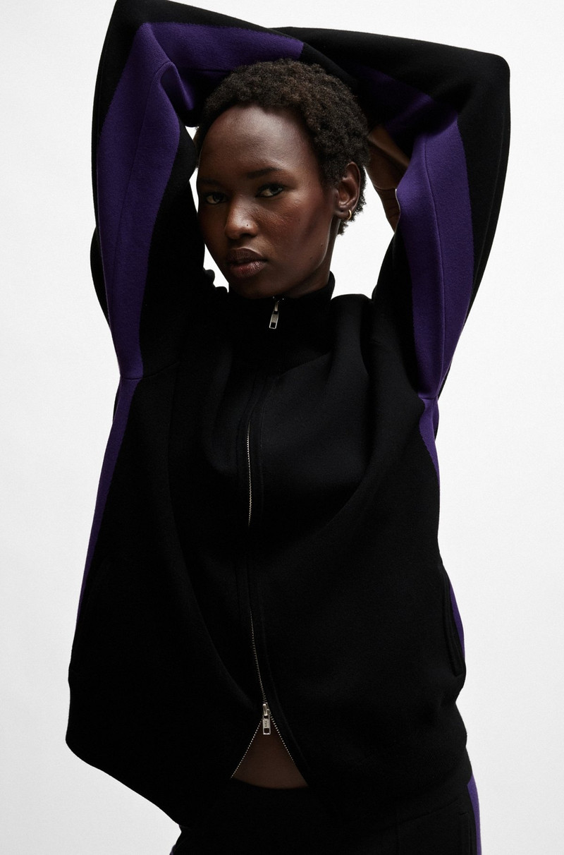 NAOMI X BOSS ZIP-UP KNITTED JACKET WITH LOGO PATCH 6