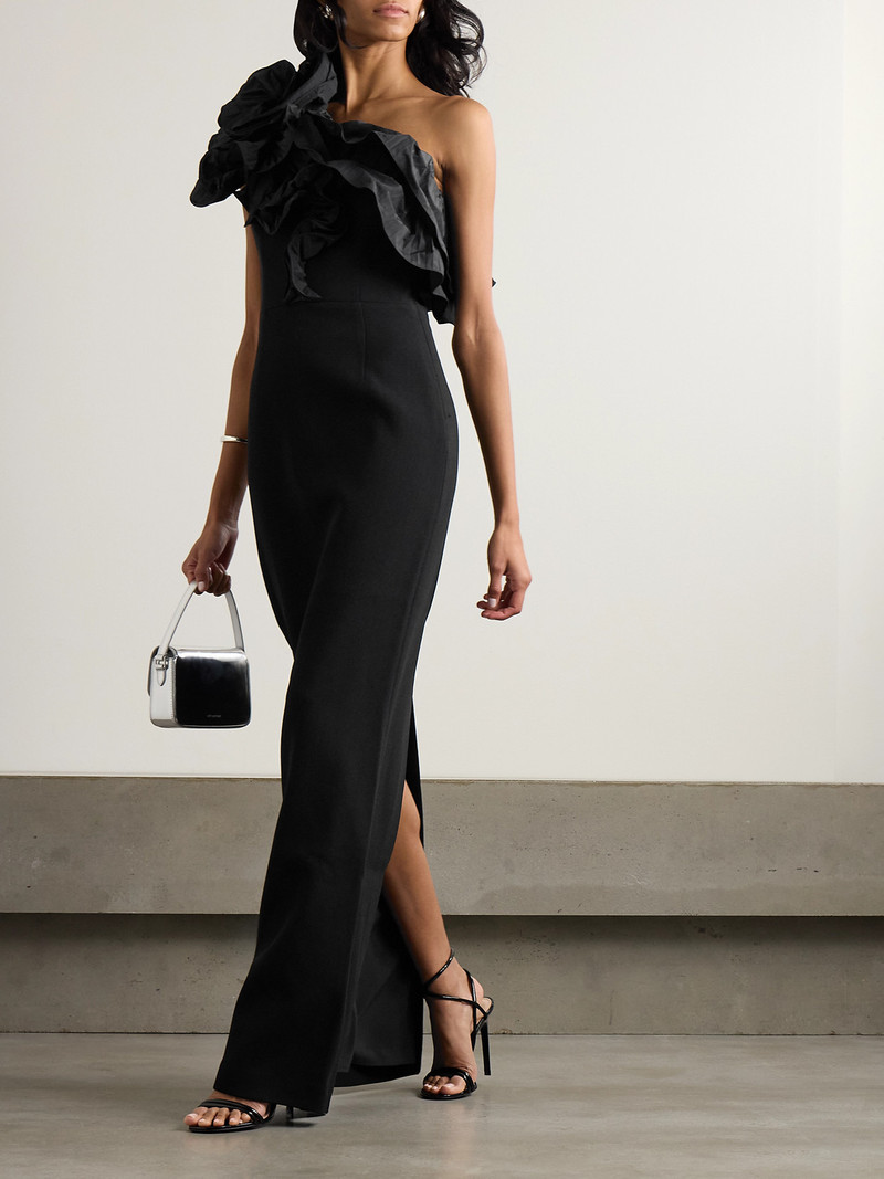 REBECCA VALLANCE Ella Appliquéd Ruffled One-shoulder Crepe Gown outlook