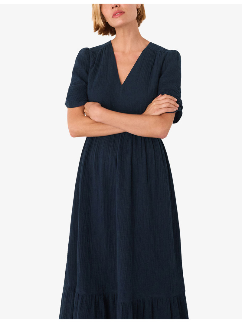 V-Neck Short-Sleeve Textured Cotton Midi Dress 3