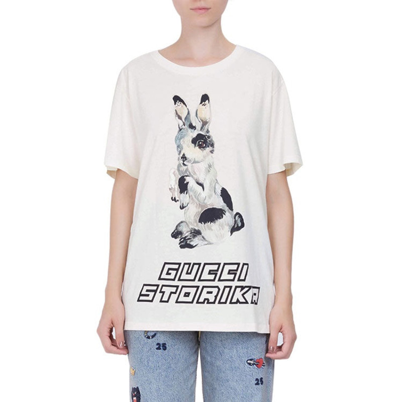 GUCCI (WMNS) Gucci Bunny Pattern Crewneck Short Sleeve For White 492347-X3M80-7550 outlook