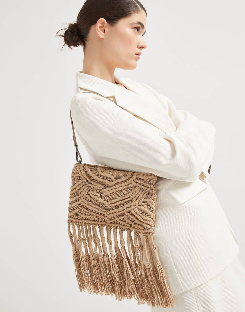 Handmade Dazzling Macramé OPERA knit bag in silk and linen 4