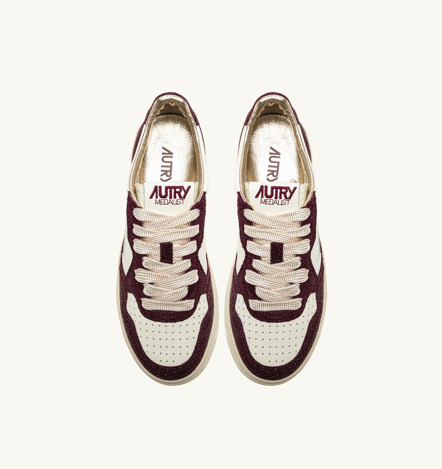 MEDALIST LOW SNEAKERS IN LEATHER MARSHMALLOW AND AMARONE GLITTER - 5