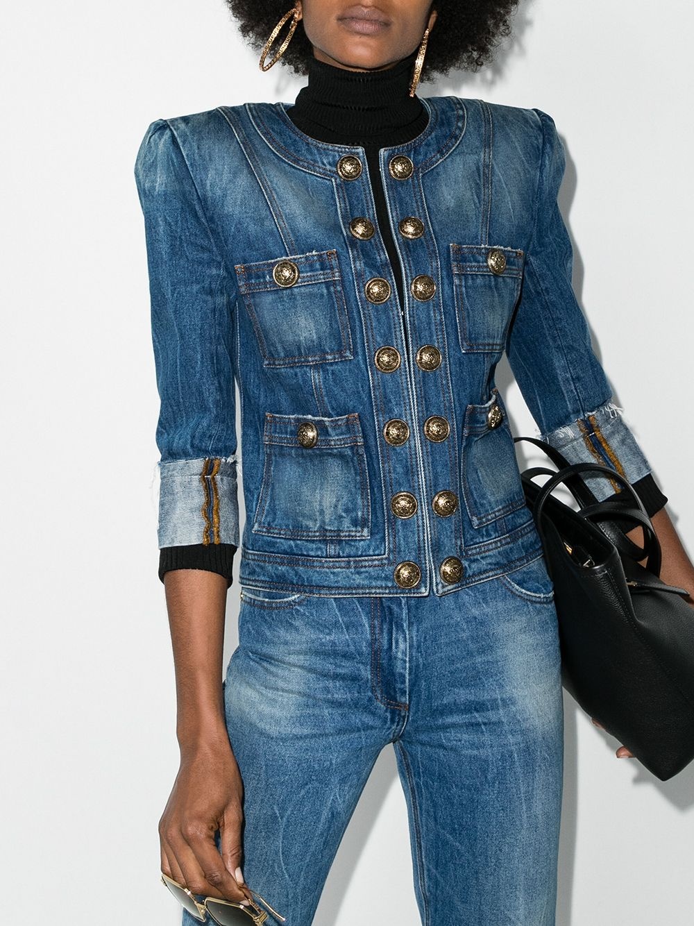 square-shoulder denim jacket - 2