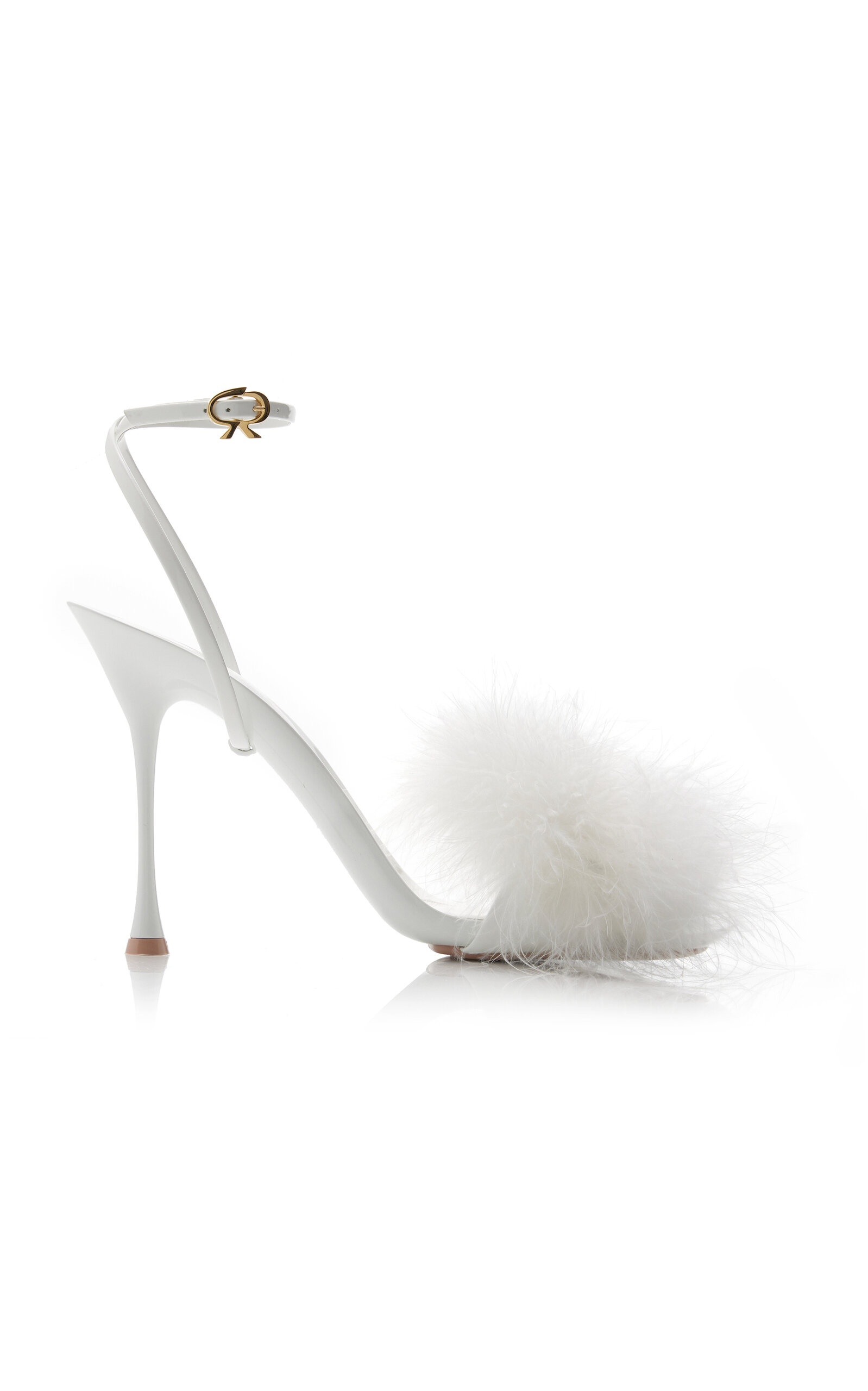 Spice Feather-Trimmed Patent Leather Sandals white - 1