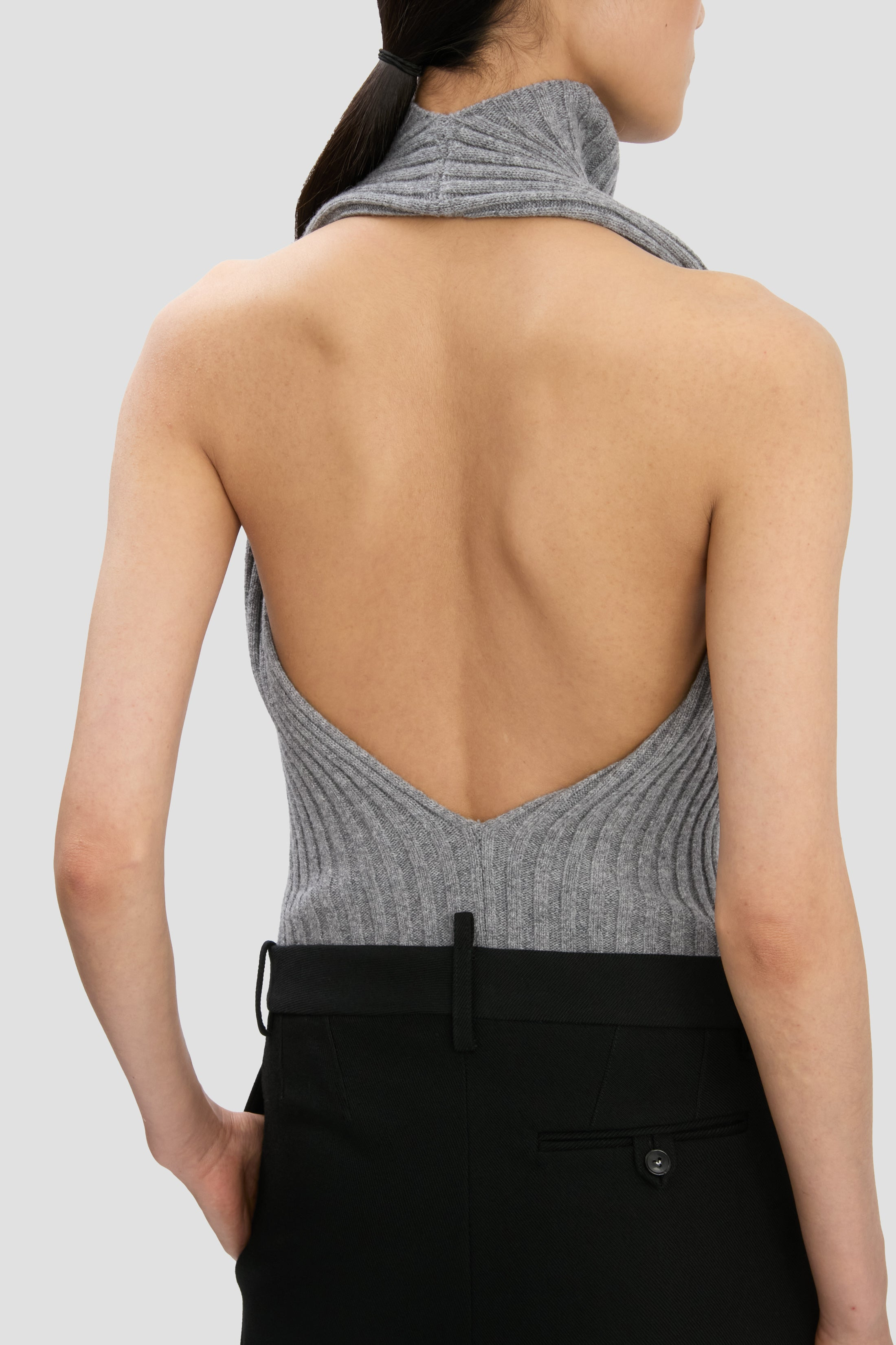 Draped Sleeveless Rib Top In Grey Melange - 6