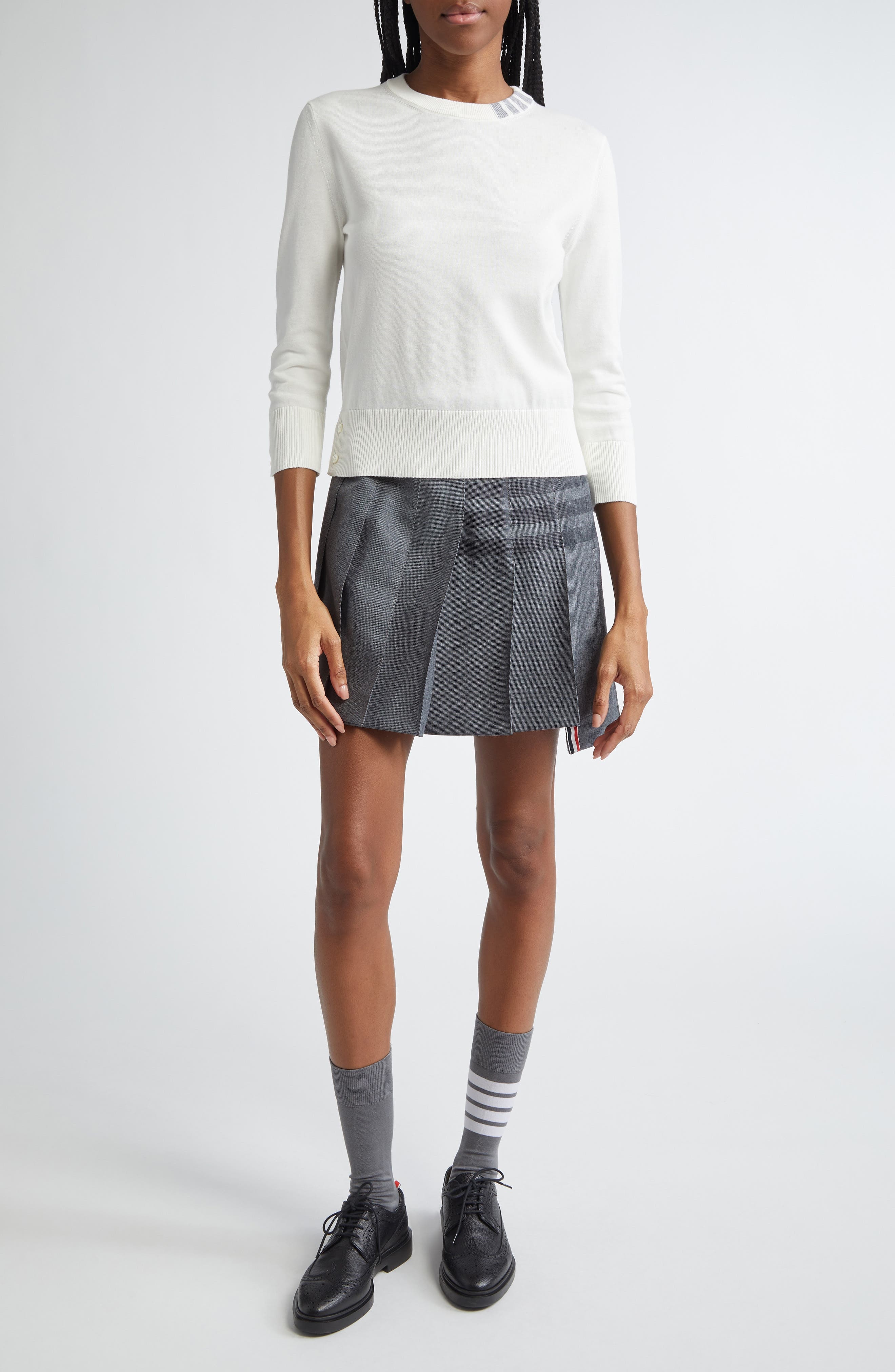 Thom Browne Jersey Stitch Three-Quarter Sleeve Sweater in White at Nordstrom - 2