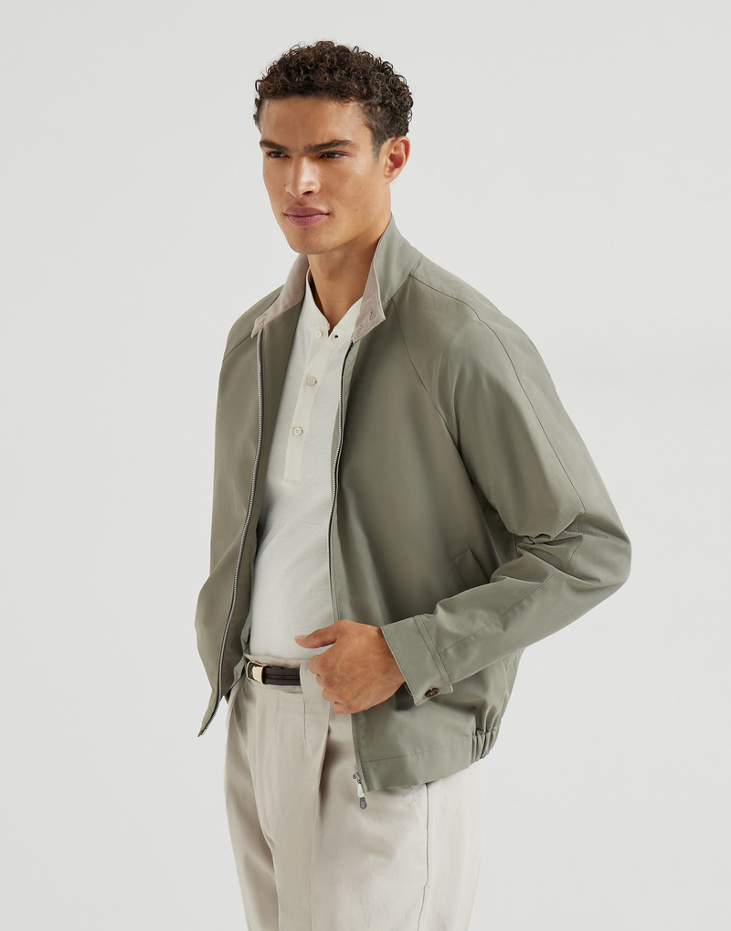 Water-resistant techno cotton gabardine outerwear jacket with stand collar 5