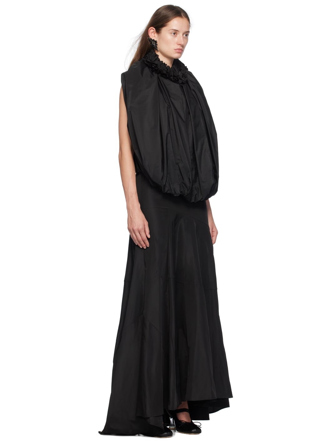 Black Open Back Bow Balloon Maxi Dress - 2