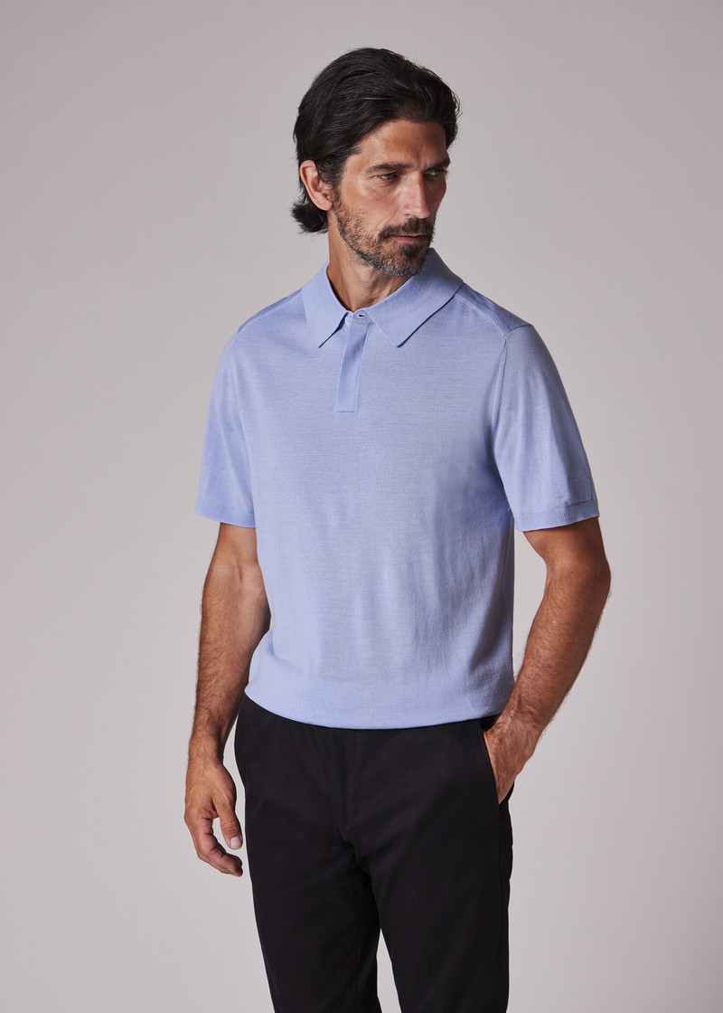 Light Blue Merino Wool Short Sleeve Polo Shirt 4