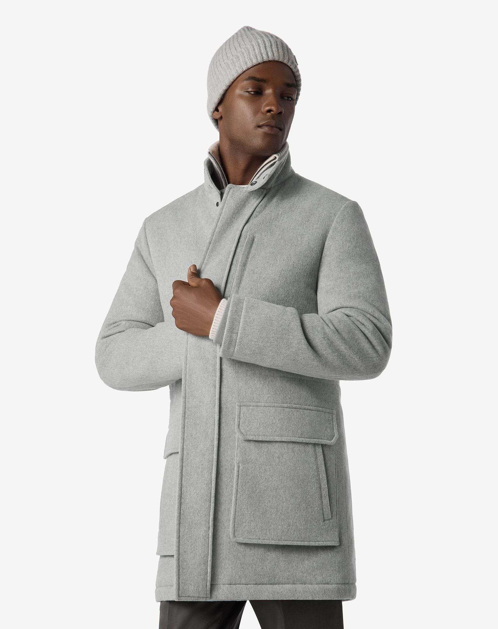 Melange grey pure wool caban coat - 2