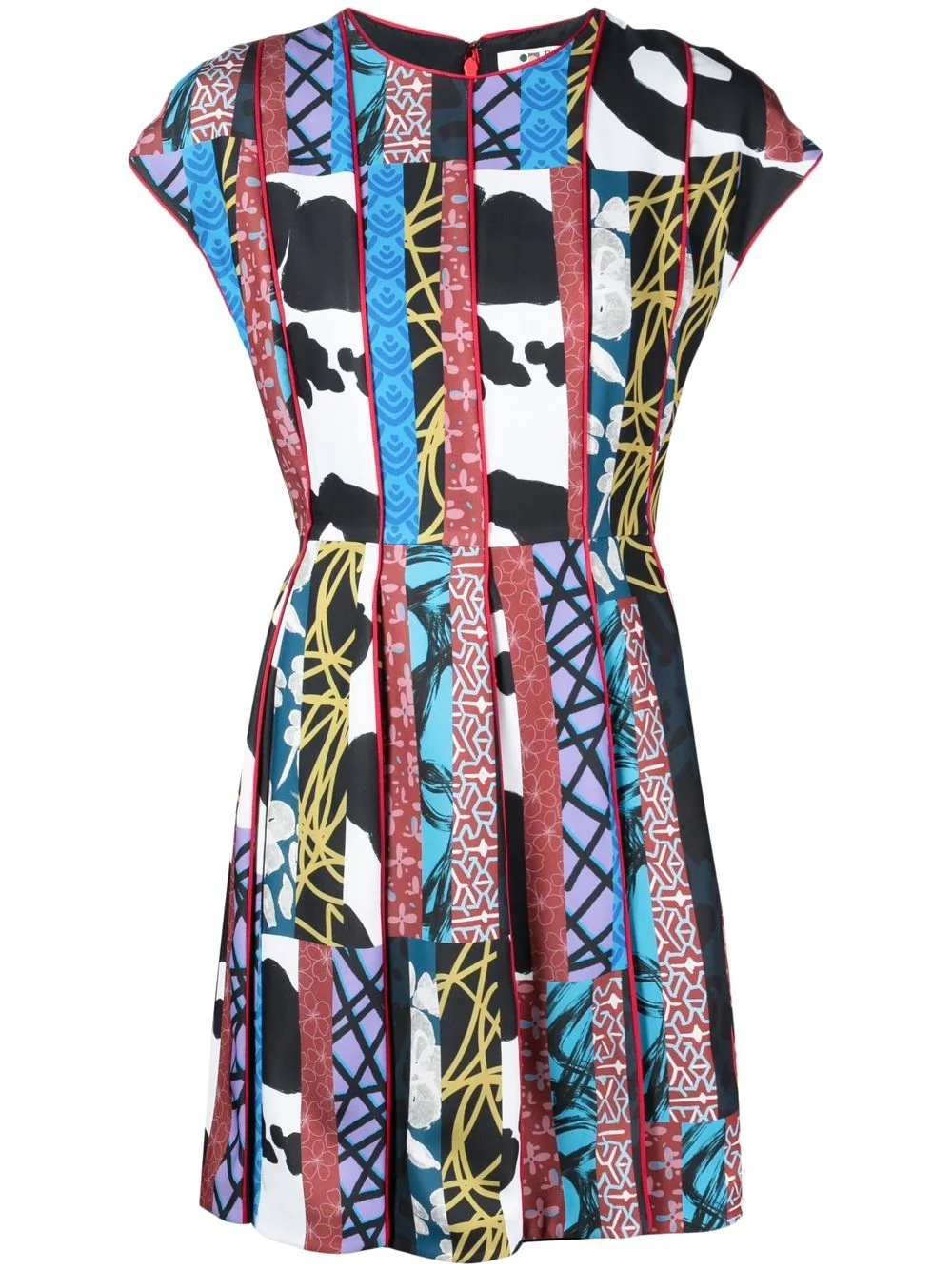 pleated patchwork-print mini dress - 1